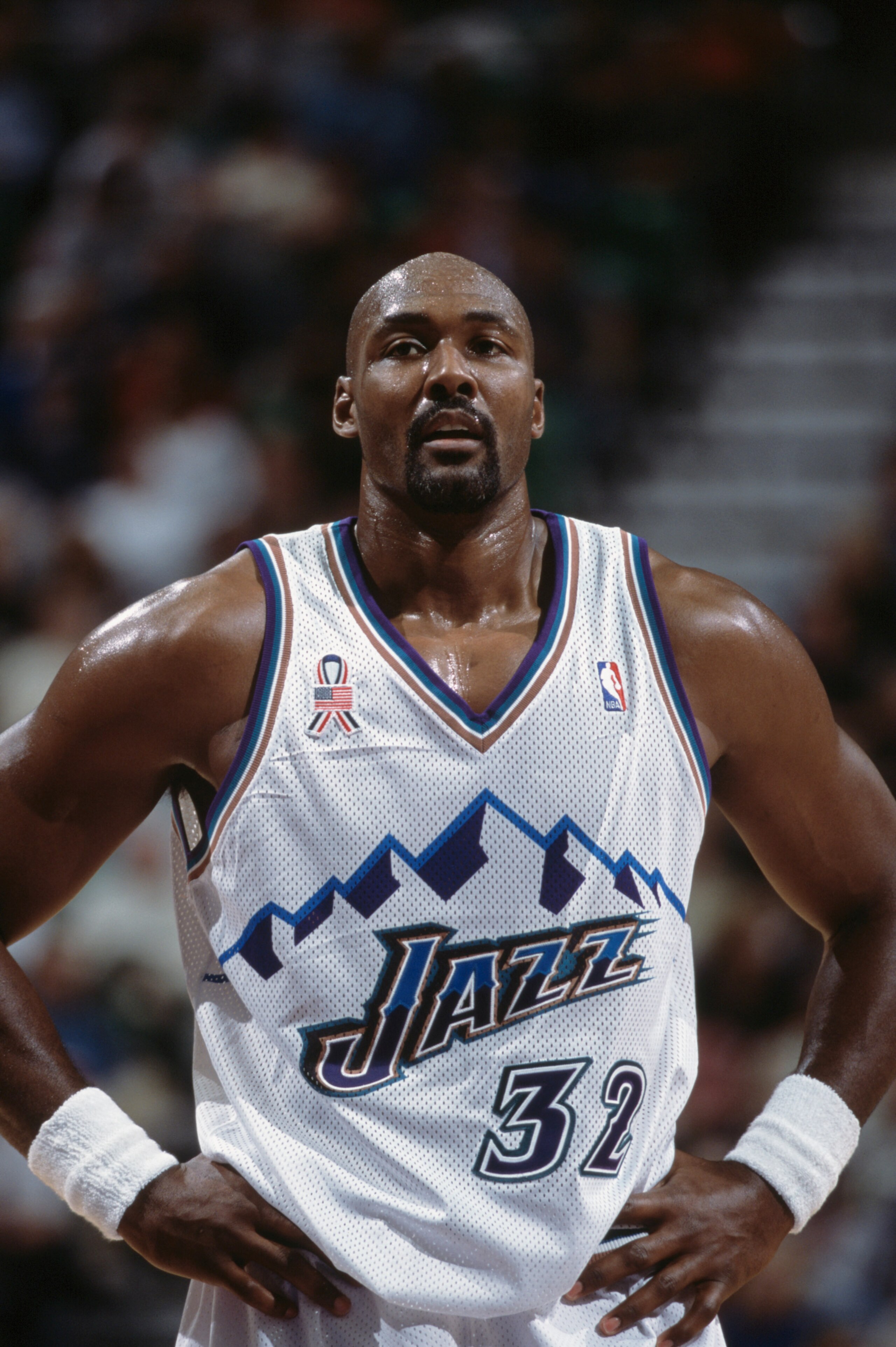 28 Nov 2001:  This is a portrait of Utah Jazz forward Karl Malone #32. It was taken during the NBA game against the Seattle SuperSonics at the Delta Center in Salt Lake City Utah.  The SuperSonics defeated the Jazz 112-88.Mandatory Credit:  Matthew Stockm
