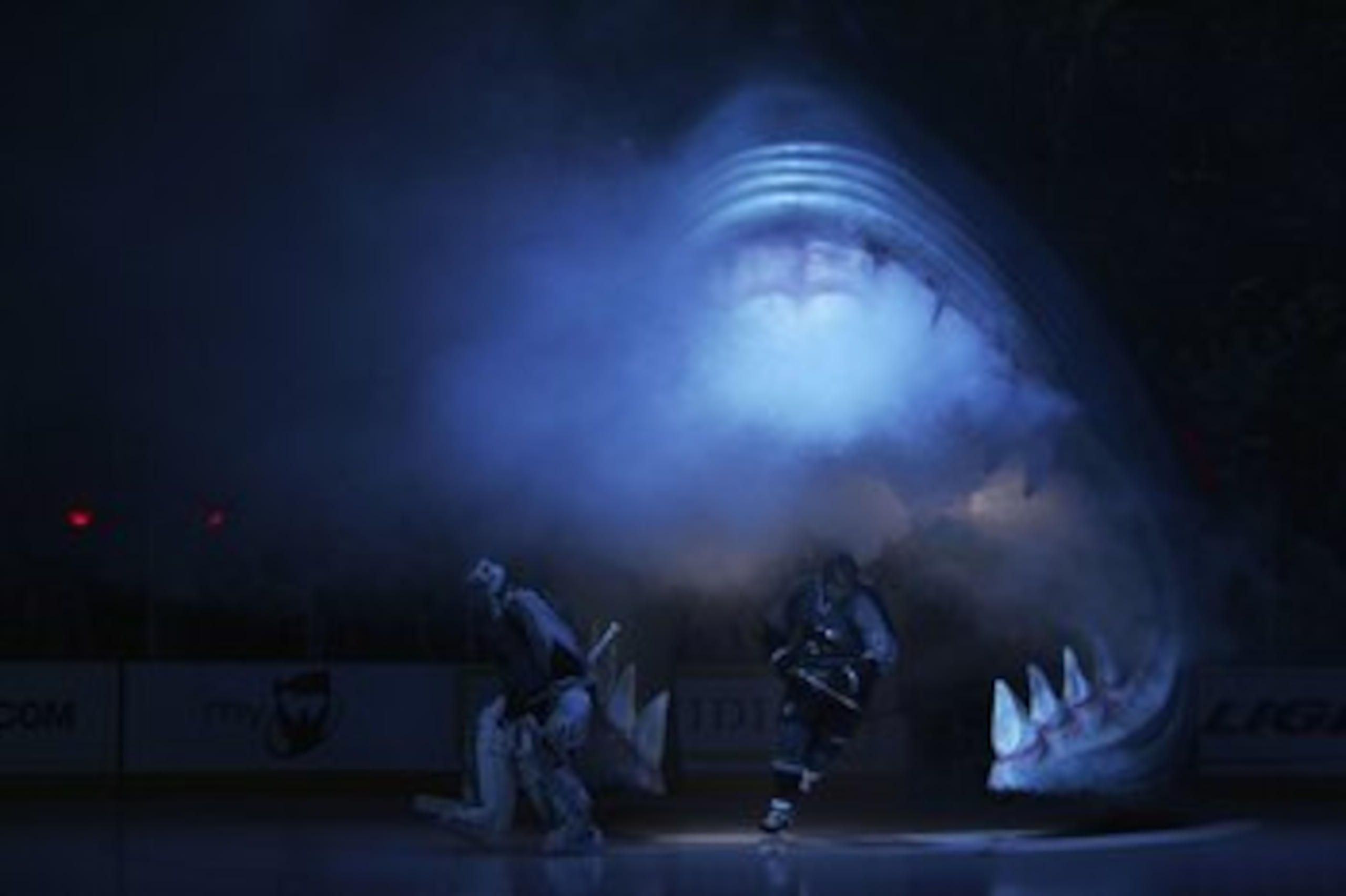 SAN JOSE - APRIL 27:  Vesa Toskala #35 and Joe Thornton #19 of the San Jose Sharks skate onto the ice before the start of the fourth game of the Western Conference Quarterfinals of the NHL Playoffs against the Nashville Predators won by the Sharks 5-4 on