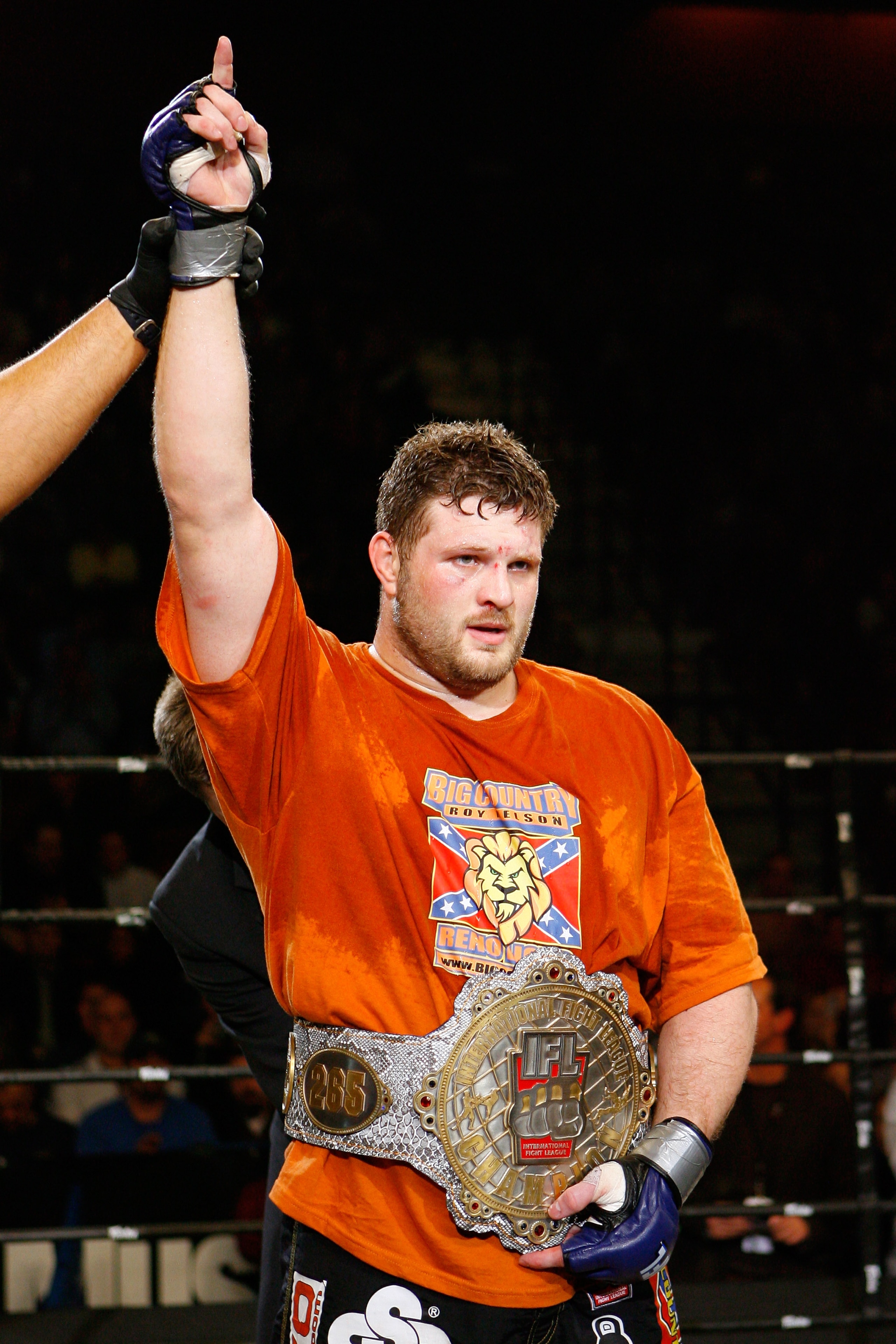 UNCASVILLE, CT - DECEMBER 29:  Roy Nelson celebrates after defeating Antoine Jaoude for their Heavyweight bout presented by the International Fighting League World Grand Prix at the Mohegan Sun Arena December 29, 2007 in Uncasville, Connecticut.  (Photo b