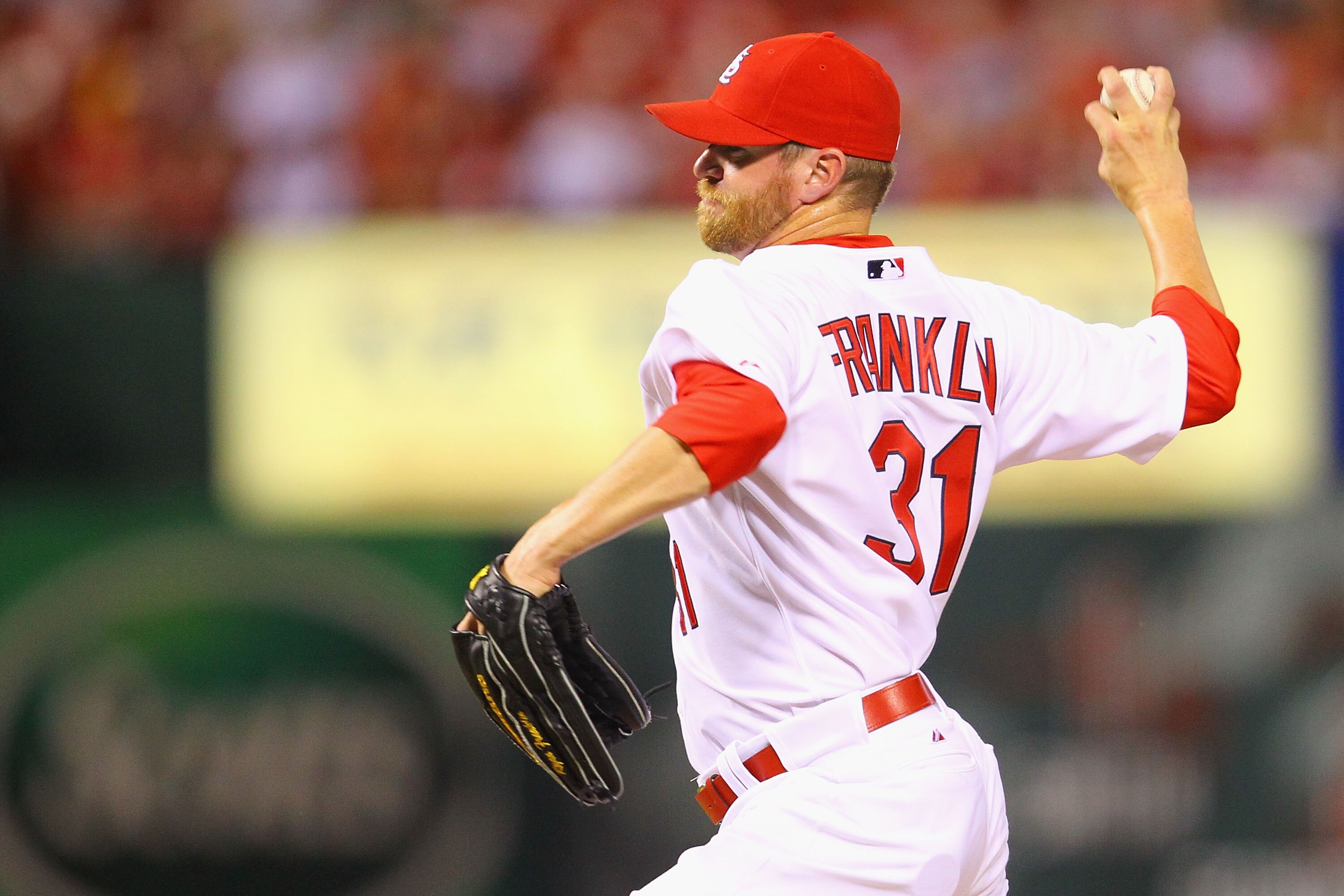 ST. LOUIS, MO - MAY 31: Reliever Ryan Franklin #31 of the St. Louis Cardinals pitches against the San Francisco Giants at Busch Stadium on May 31, 2011 in St. Louis, Missouri.  (Photo by Dilip Vishwanat/Getty Images)