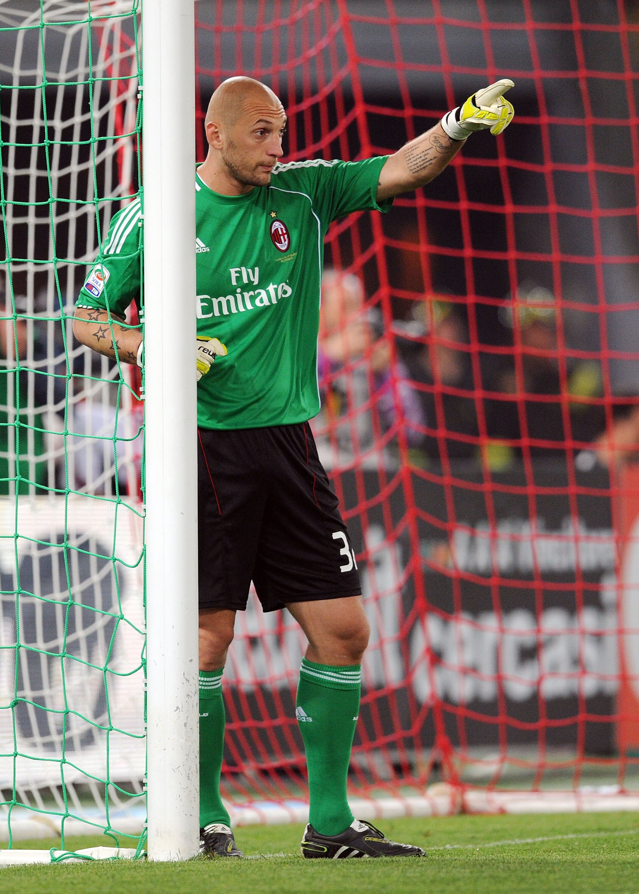 ROME, ITALY - MAY 07:  Christian Abbiati of Milan in action during the Serie A match between AS Roma and AC Milan at Stadio Olimpico on May 7, 2011 in Rome, Italy.  (Photo by Giuseppe Bellini/Getty Images)