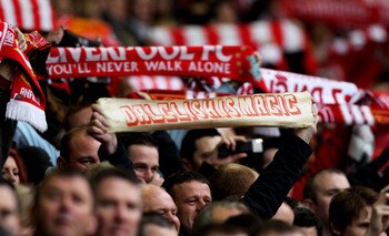 LIVERPOOL, ENGLAND - MAY 15:  Liverpool fans cheer on their team during the Barclays Premier League match between Liverpool and Tottenham Hotspur at Anfield on May 15, 2011 in Liverpool, England.  (Photo by Michael Steele/Getty Images)