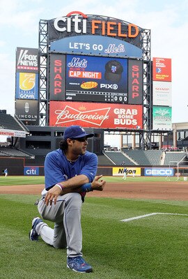 NEW YORK, NY - MAY 07:  Andre Ethier #16 of the Los Angeles Dodgers warms up before playing against the New York Mets on May 7, 2011 at Citi Field in the Flushing neighborhood of the Queens borough of New York City. Ethier is currently on a 30 game hittin
