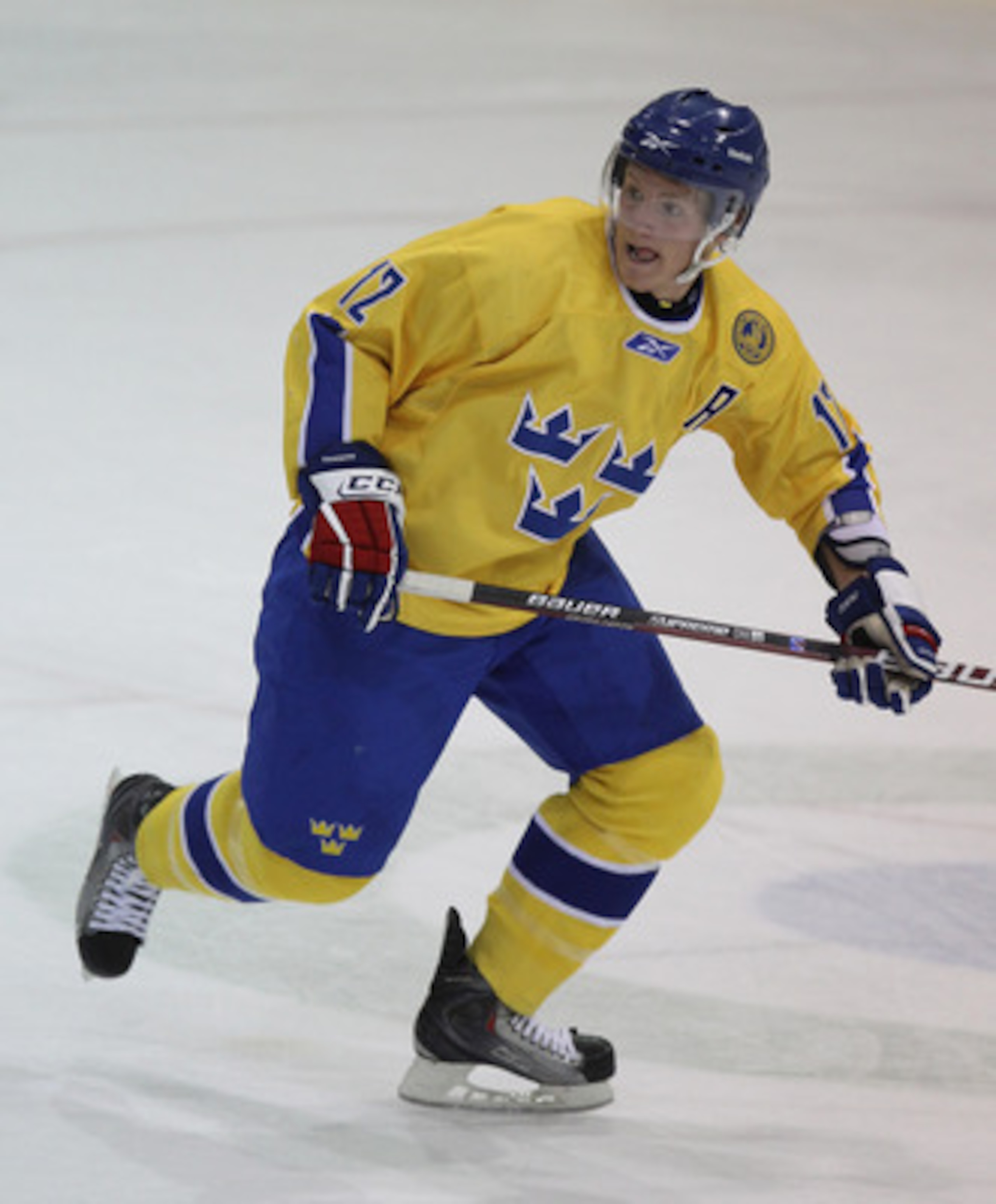 LAKE PLACID, NY - AUGUST 05:  Gabriel Landeskog #12 of Team Sweden skates against Team Finland at the USA Hockey National Evaluation Camp on August 5, 2010 in Lake Placid, New York.  (Photo by Bruce Bennett/Getty Images)
