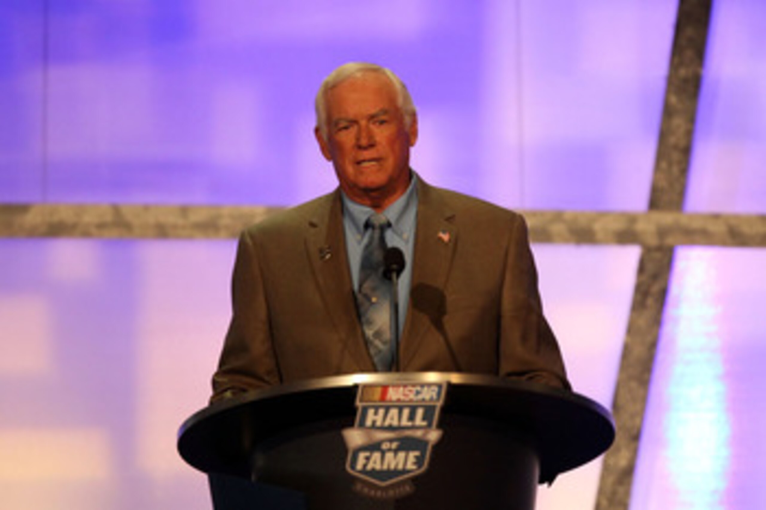 CHARLOTTE, NC - MAY 23:  Former crew chief Dale Inman speaks during the 2010 NASCAR Hall of Fame Induction Ceremony at the Charlotte Convention Center on May 23, 2010 in Charlotte, North Carolina.  (Photo by Streeter Lecka/Getty Images)