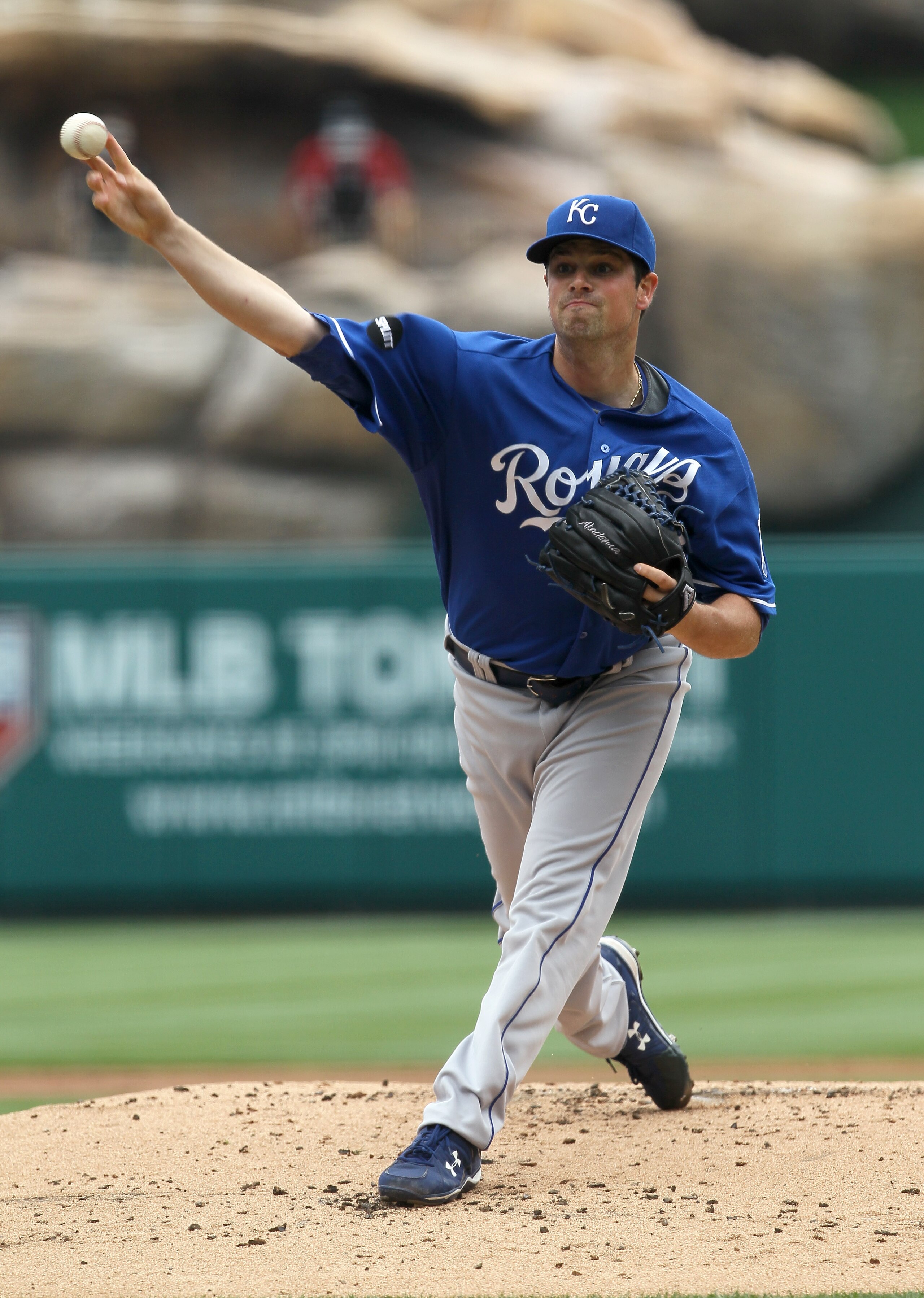 ANAHEIM, CA - JUNE 12:  Vin Mazzaro #35 of the Kansas City Royals throws a pitch against the Los Angeles Angels of Anaheim on June 12, 2011 at Angel Stadium in Anaheim, California.  (Photo by Stephen Dunn/Getty Images)