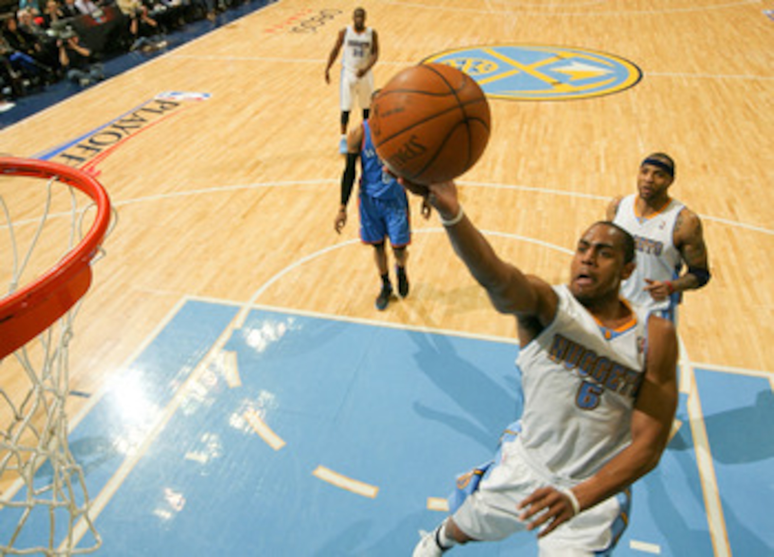 DENVER, CO - APRIL 23:  Arron Afflalo #6 of the Denver Nuggets scores agains the Oklahoma City Thunder in Game Three of the Western Conference Quarterfinals in the 2011 NBA Playoffs at Pepsi Center on April 23, 2011 in Denver, Colorado. NOTE TO USER: User