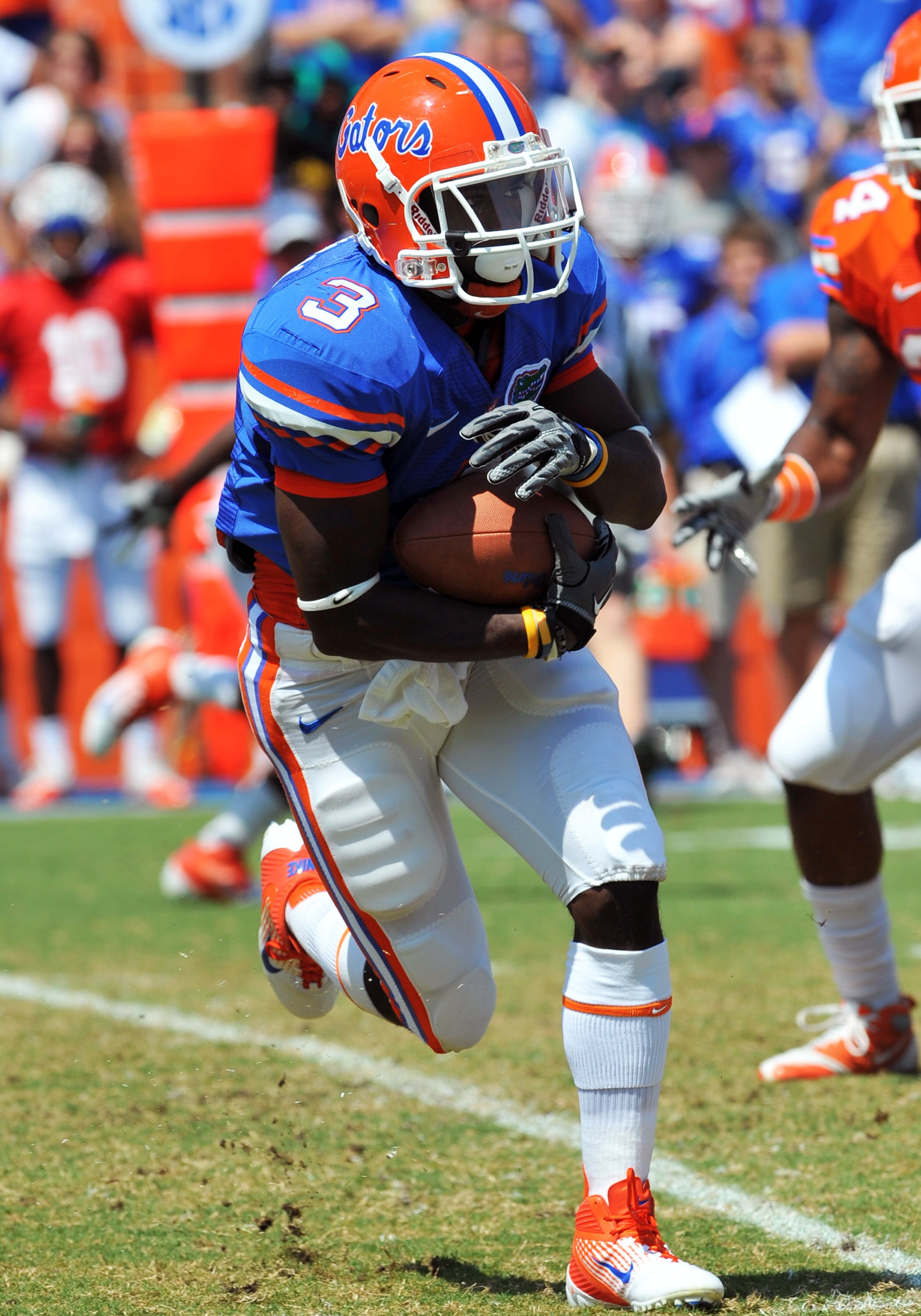 GAINESVILLE, FL - APRIL 9:  Running back Chris Rainey #3 of the Florida Gators runs upfield during the Orange and Blue spring football game April 9, 2010 Ben Hill Griffin Stadium in Gainesville, Florida.  (Photo by Al Messerschmidt/Getty Images)