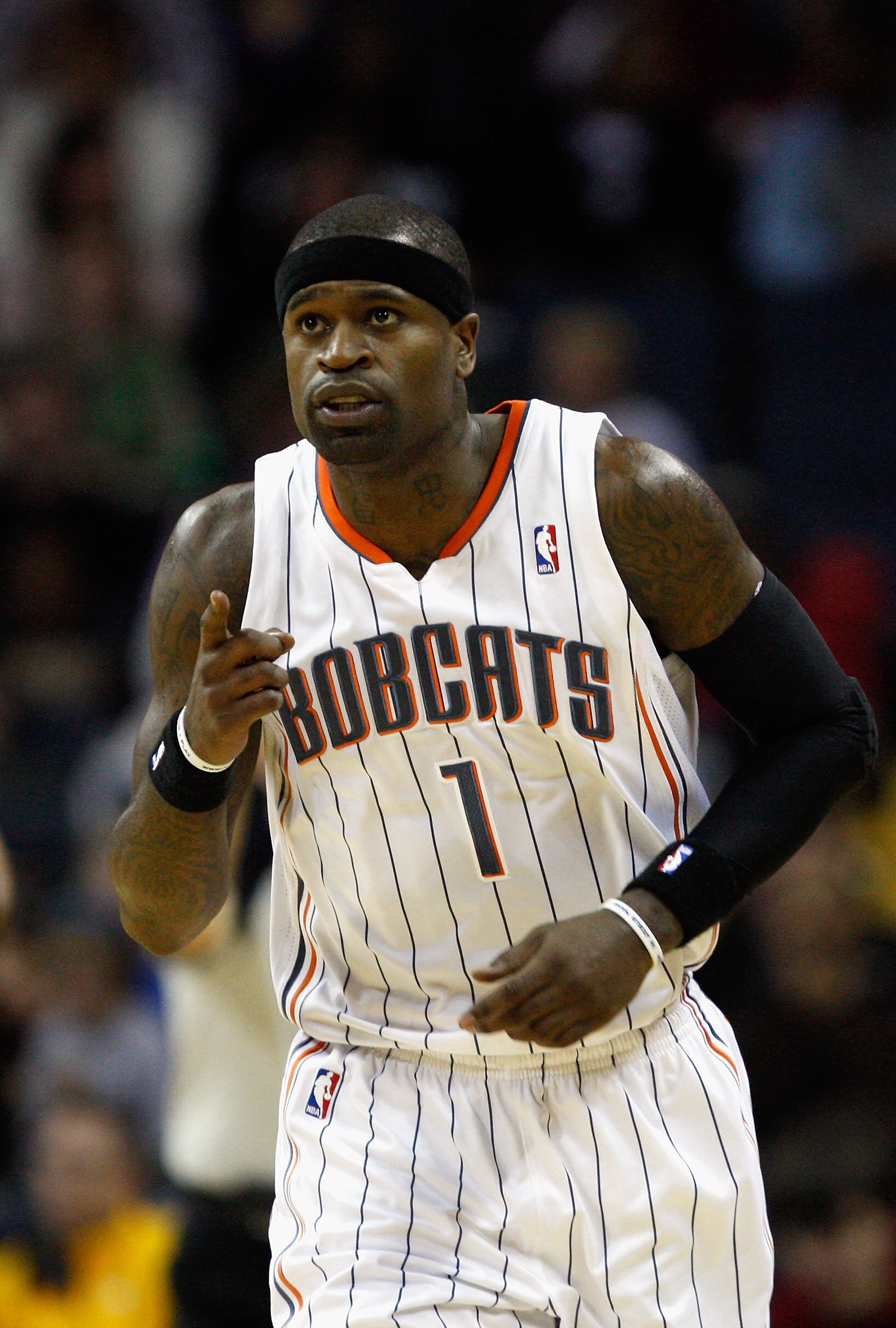 CHARLOTTE, NC - JANUARY 08:  Stephen Jackson #1 of the Charlotte Bobcats reacts to making a basket against the Washington Wizards during their game at Time Warner Cable Arena on January 8, 2011 in Charlotte, North Carolina. NOTE TO USER: User expressly ac