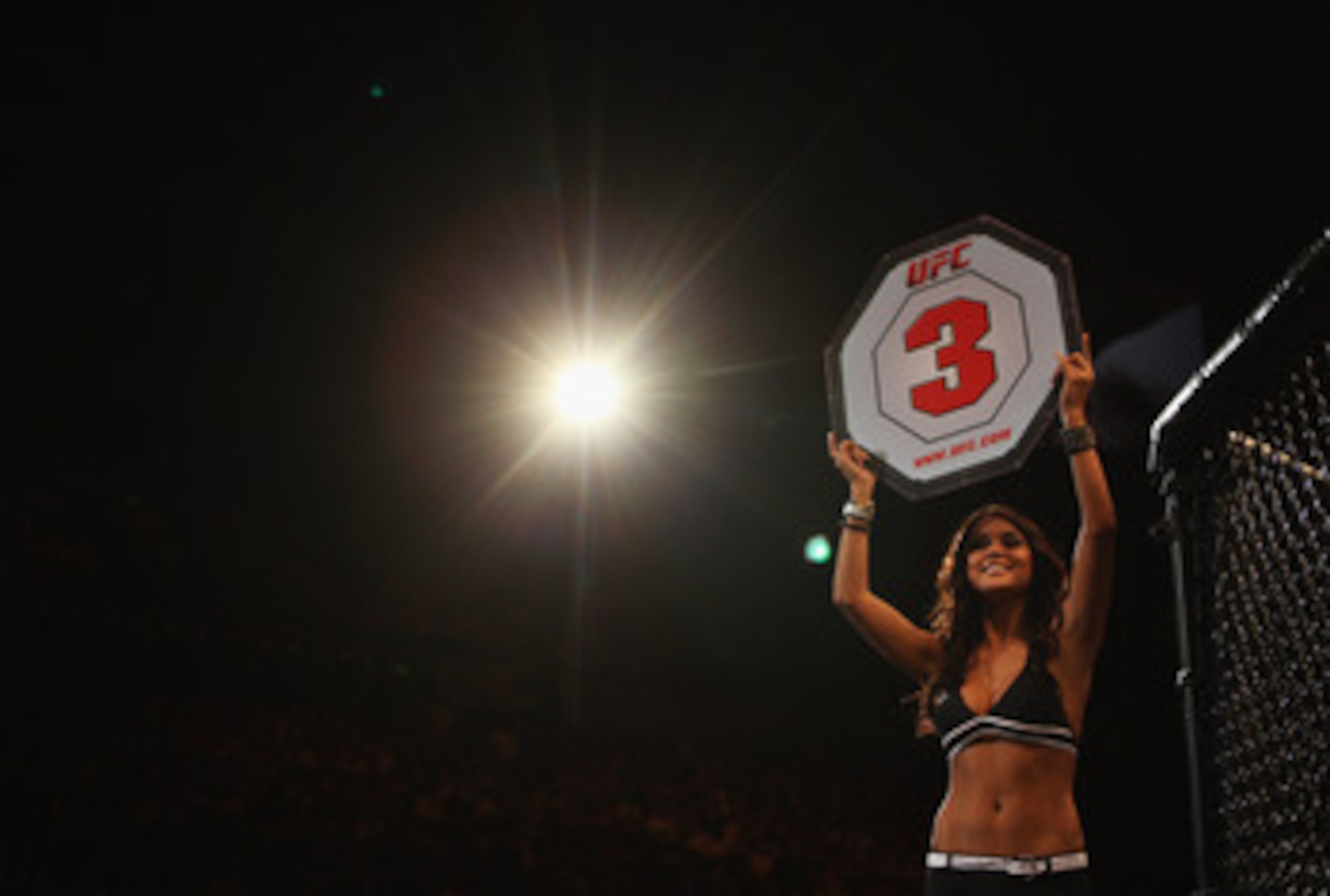 SYDNEY, AUSTRALIA - FEBRUARY 27:  Octagon girl Arianny Celeste signals the start of round three at UFC 127 at Acer Arena on February 27, 2011 in Sydney, Australia.  (Photo by Mark Kolbe/Getty Images)