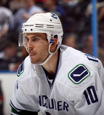 ATLANTA, GA - MARCH 25:  Jeff Tambellini #10 of the Vancouver Canucks skates against the Atlanta Thrashers at the Philips Arena on March 25, 2011 in Atlanta, Georgia.  (Photo by Bruce Bennett/Getty Images)