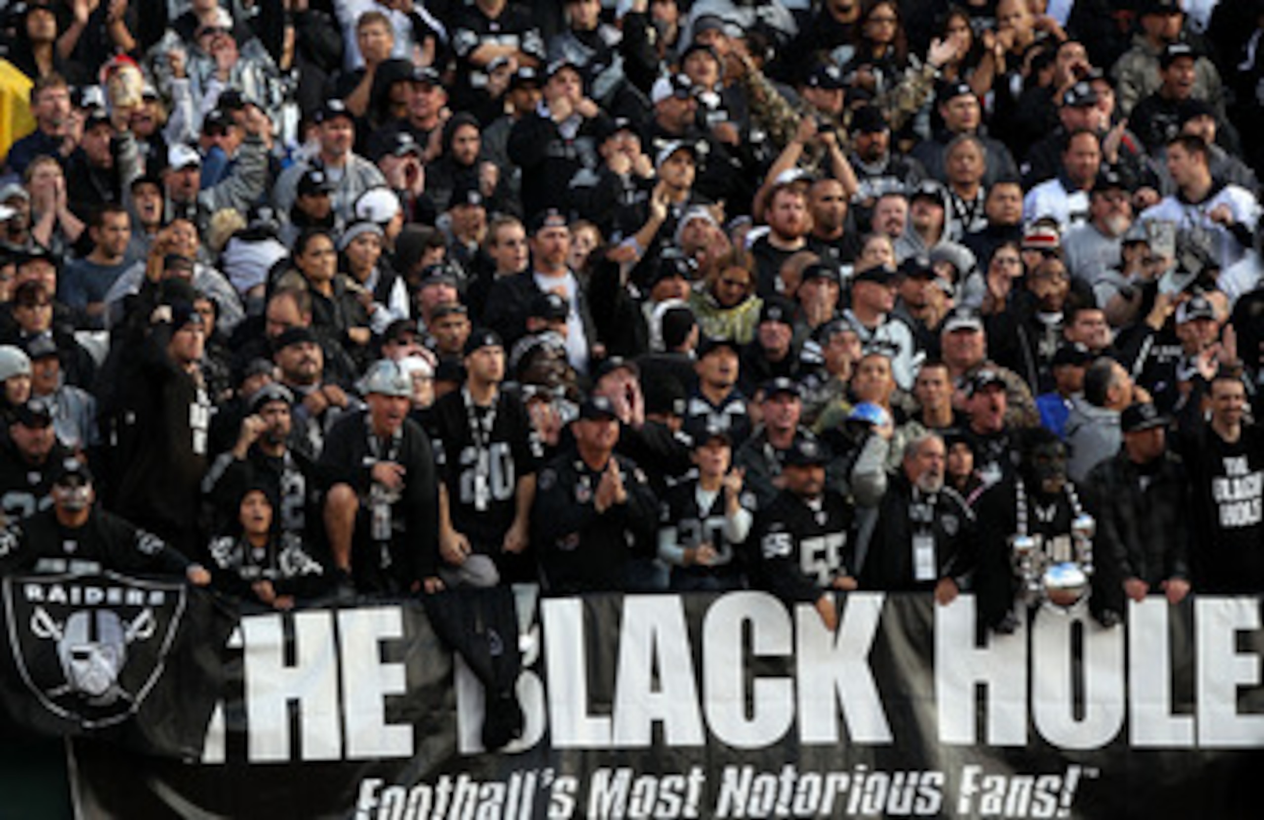 OAKLAND, CA - NOVEMBER 07: Fans of the Oakland Raiders look on against of the Kansas City Chiefs during an NFL game at Oakland-Alameda County Coliseum on November 7, 2010 in Oakland, California. (Photo by Jed Jacobsohn/Getty Images) OAKLAND, CA - NOVEMBER 07: Fans of the Oakland Raiders look on against of the Kansas City Chiefs during an NFL game at Oakland-Alameda County Coliseum on November 7, 2010 in Oakland, California. (Photo by Jed Jacobsohn/Getty Images)