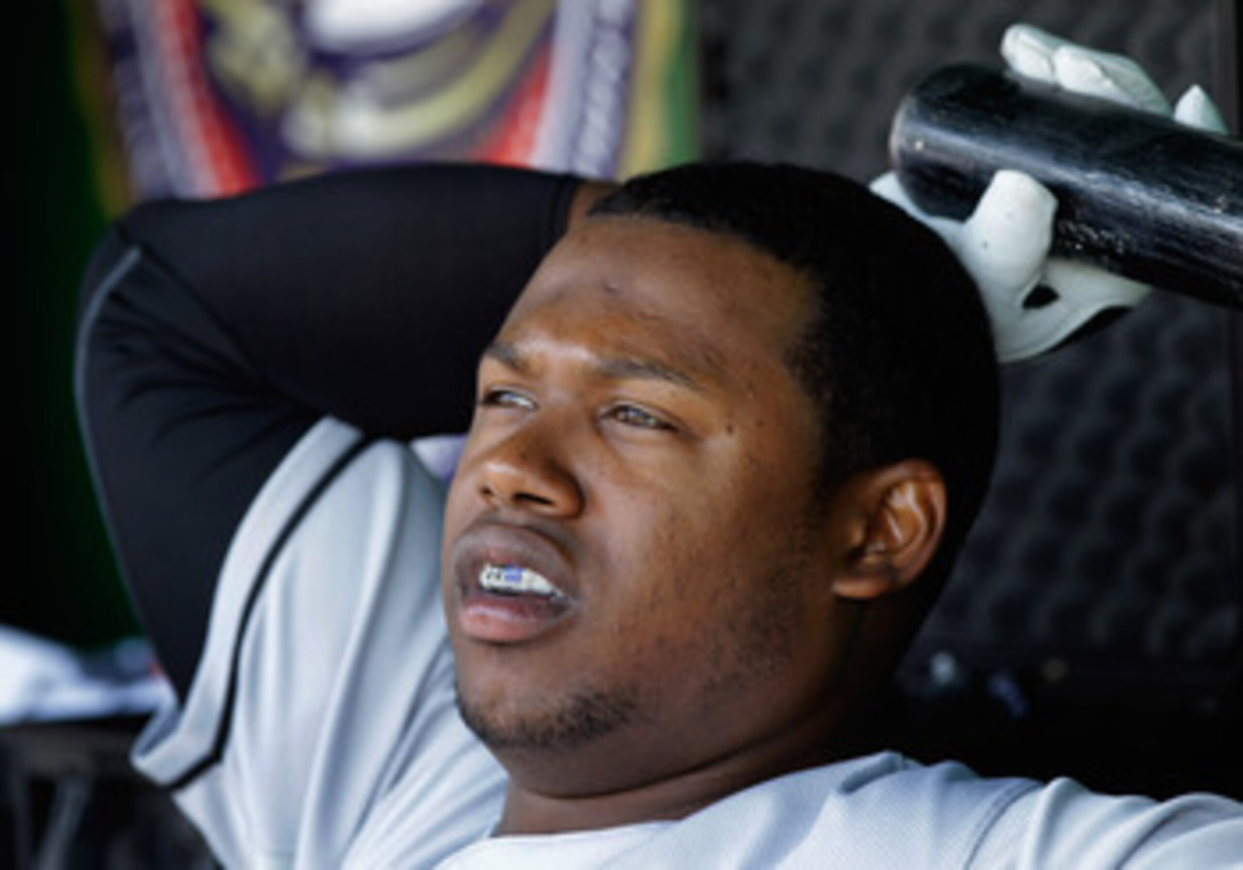 WASHINGTON, DC - MAY 15: Hanley Ramirez #2 of the Florida Marlins looks on from the dugout during the first inning against the Washington Nationals at Nationals Park on May 15, 2011 in Washington, DC.  (Photo by Rob Carr/Getty Images)