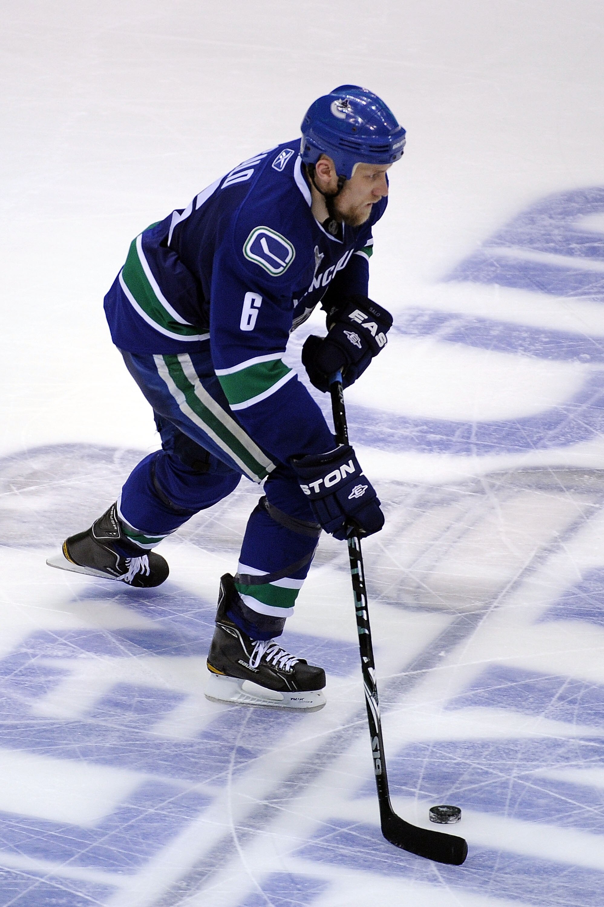 VANCOUVER, BC - JUNE 10:  Sami Salo #6 of the Vancouver Canucks skates during Game Five of the 2011 NHL Stanley Cup Final at Rogers Arena on June 10, 2011 in Vancouver, British Columbia, Canada.  (Photo by Harry How/Getty Images)