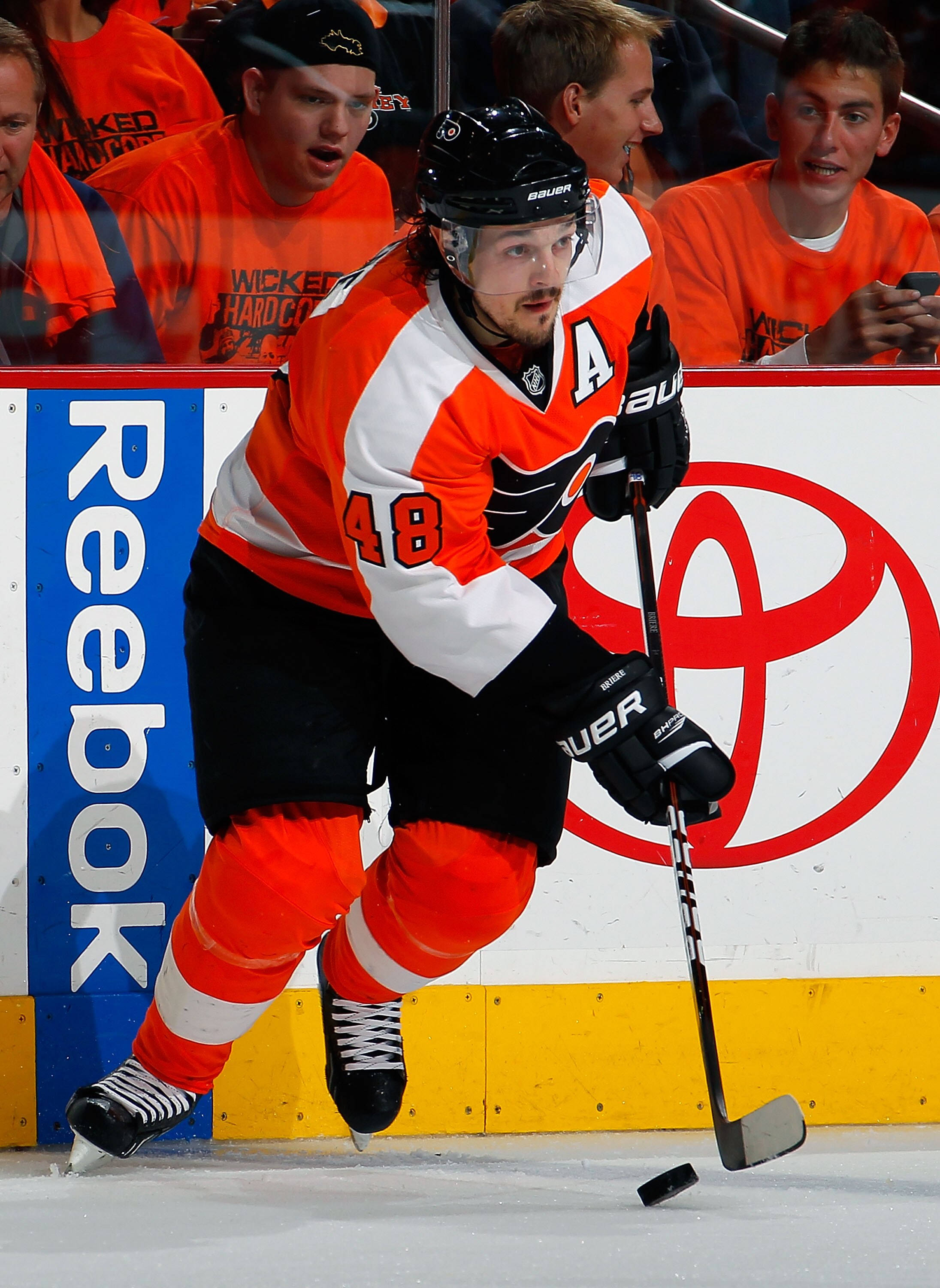 PHILADELPHIA, PA - MAY 02:  Danny Briere #48 of the Philadelphia Flyers skates during Game Two of the Eastern Conference Semifinals against the Boston Bruins during the 2011 NHL Stanley Cup Playoffs at Wells Fargo Center on May 2, 2011 in Philadelphia, Pe