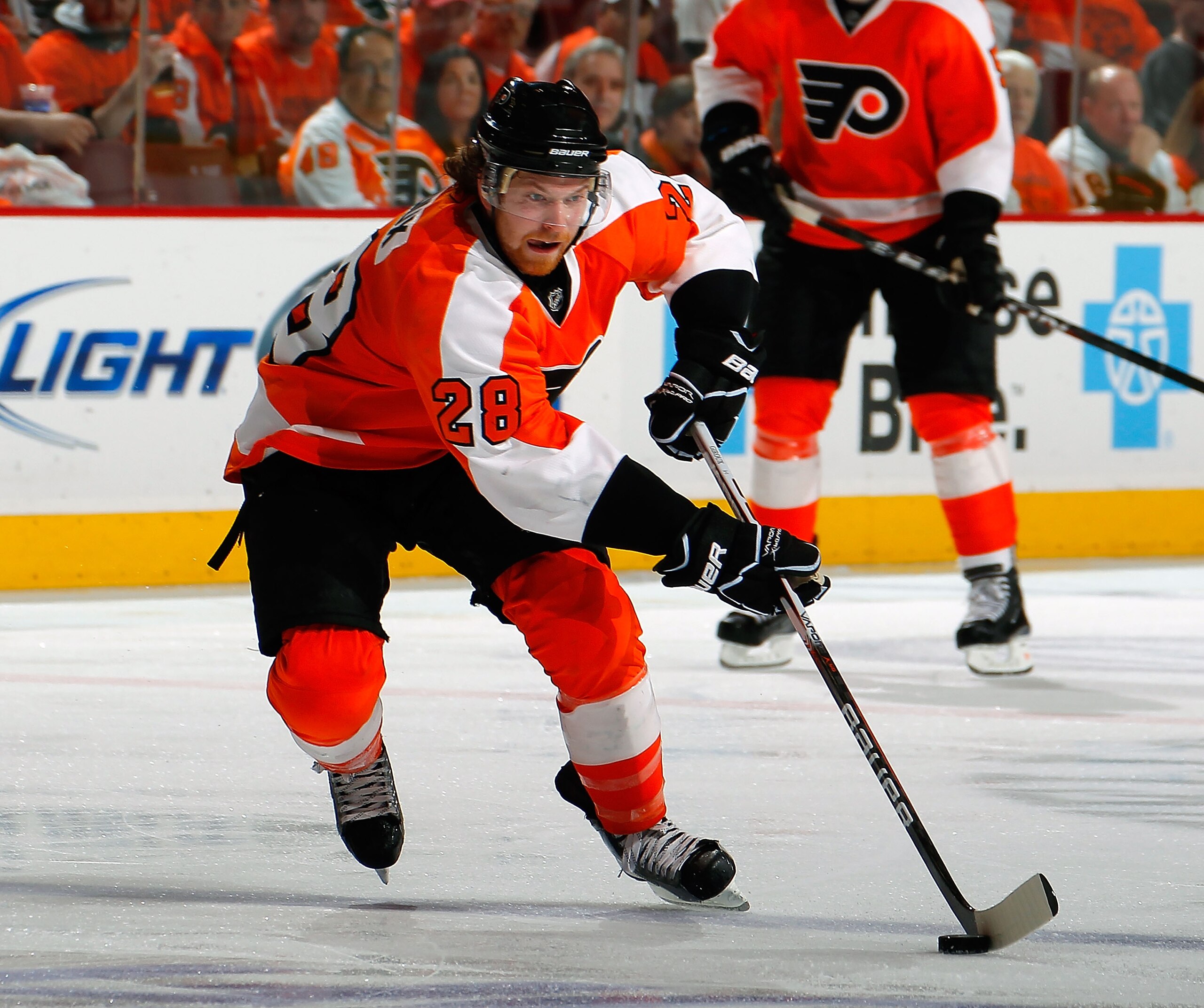 PHILADELPHIA, PA - MAY 02:  Claude Giroux #28 of the Philadelphia Flyers skates in Game Two of the Eastern Conference Semifinals against the Boston Bruins during the 2011 NHL Stanley Cup Playoffs at Wells Fargo Center on May 2, 2011 in Philadelphia, Penns