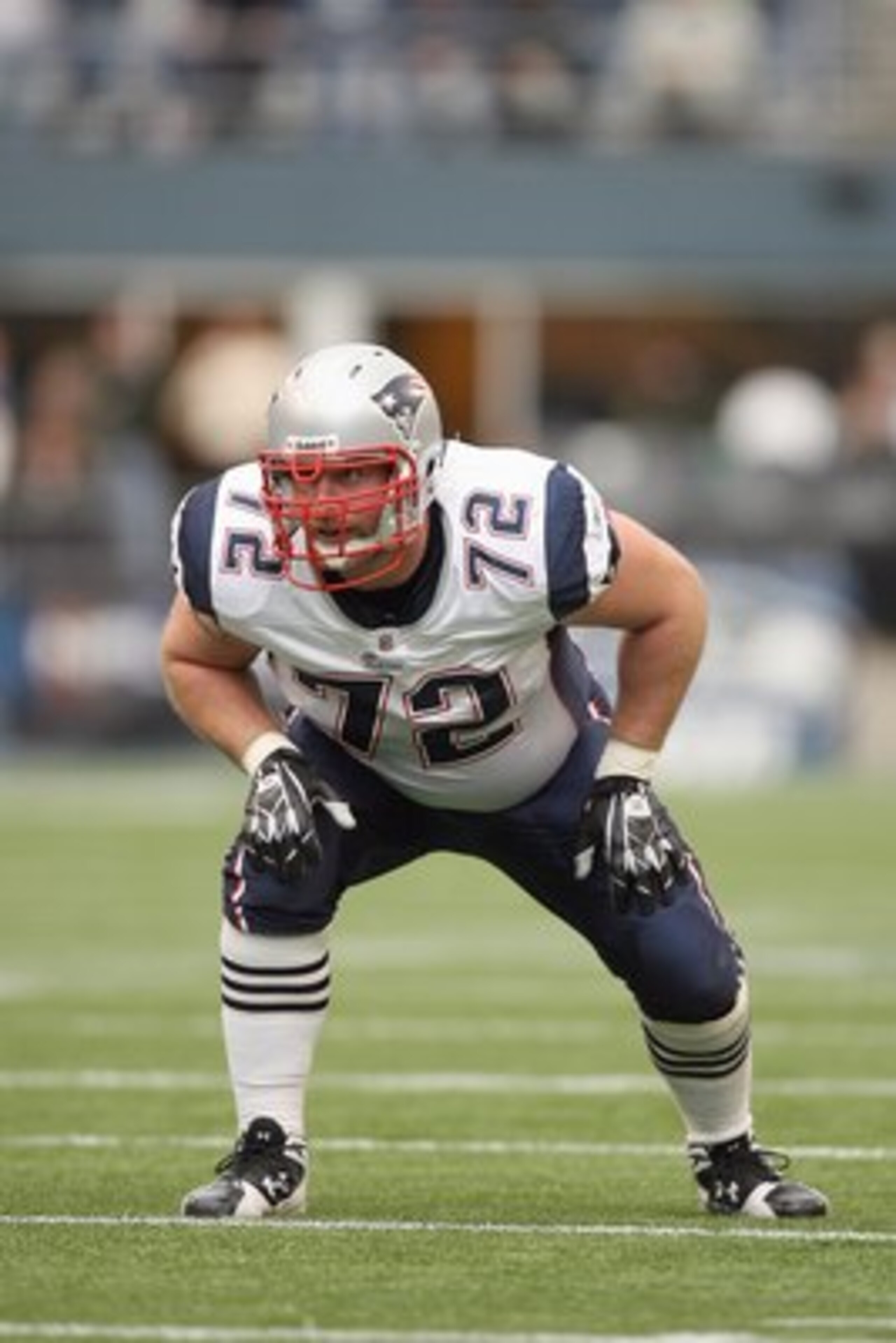 SEATTLE - DECEMBER 07:  Matt Light #72 of the New England Patriots gets ready to move at the snap during the game against the Seattle Seahawks on December 7, 2008 at Qwest Field in Seattle, Washington. The Patriots defeated the Seahawks 24-21. (Photo by O