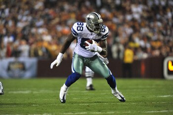 LANDOVER - SEPTEMBER 12:  Dez Bryant #88 of the Dallas Cowboys runs the ball during the NFL season opener against the Washington Redskins at FedExField on September 12, 2010 in Landover, Maryland.  (Photo by Larry French/Getty Images)
