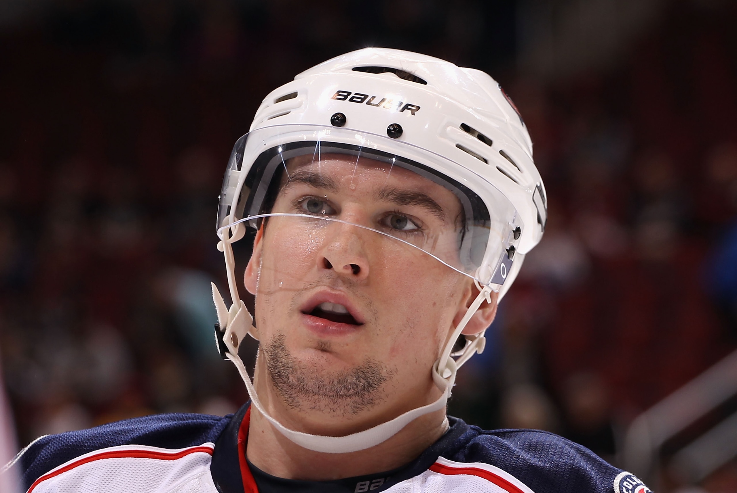 GLENDALE, AZ - MARCH 24:  Scottie Upshall #9 of the Columbus Blue Jackets during the NHL game against the Phoenix Coyotes at Jobing.com Arena on March 24, 2011 in Glendale, Arizona.  The Coyotes defeated the Blue Jackets 3-0.  (Photo by Christian Petersen