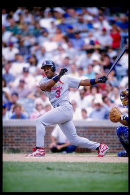 30 Jun 1995: Outfielder Brian Jordan of the St. Louis Cardinals prepares to run toward first base during a game against the Chicago Cubs. The Cardinals won the game 3-1.