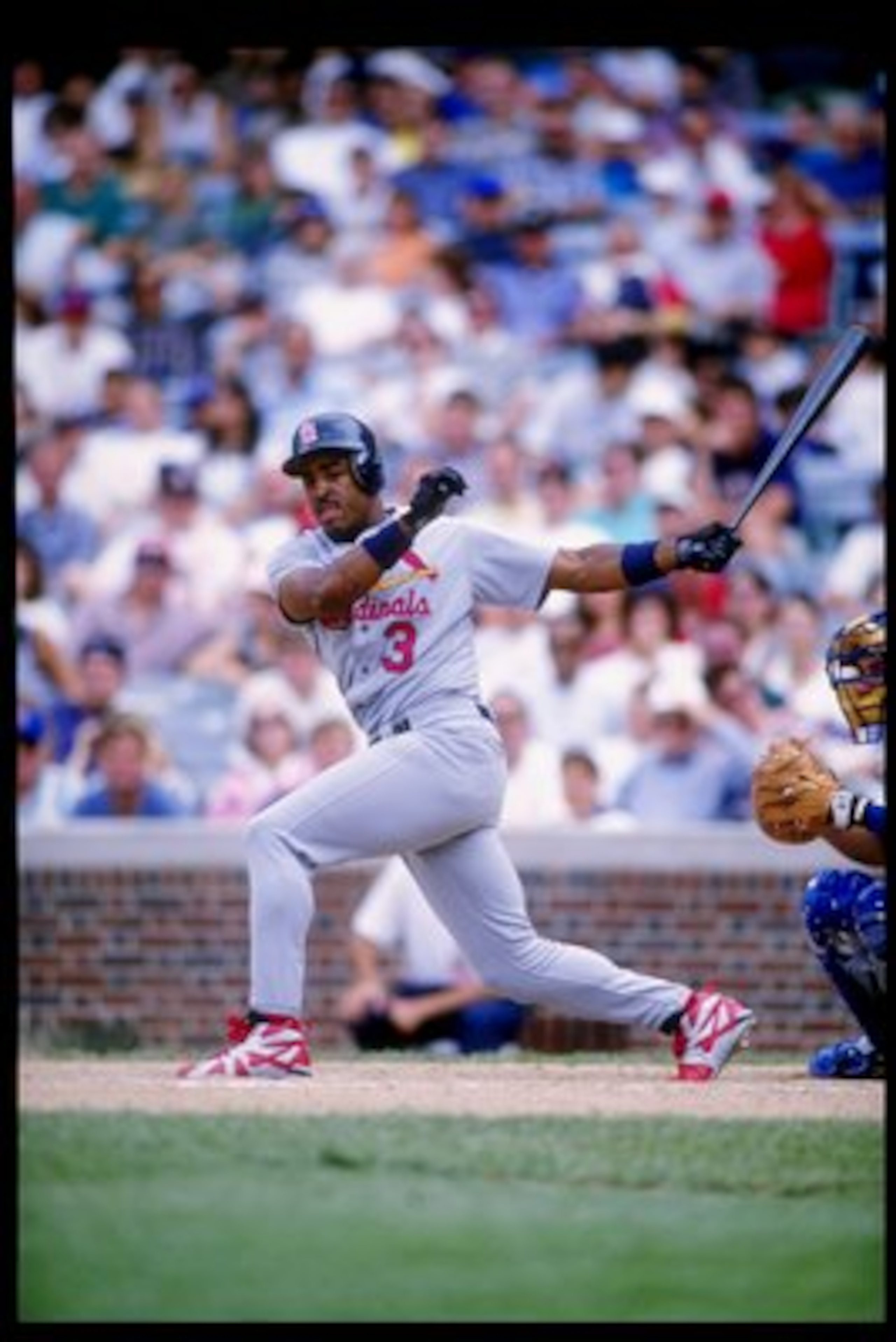 30 Jun 1995: Outfielder Brian Jordan of the St. Louis Cardinals prepares to run toward first base during a game against the Chicago Cubs. The Cardinals won the game 3-1.