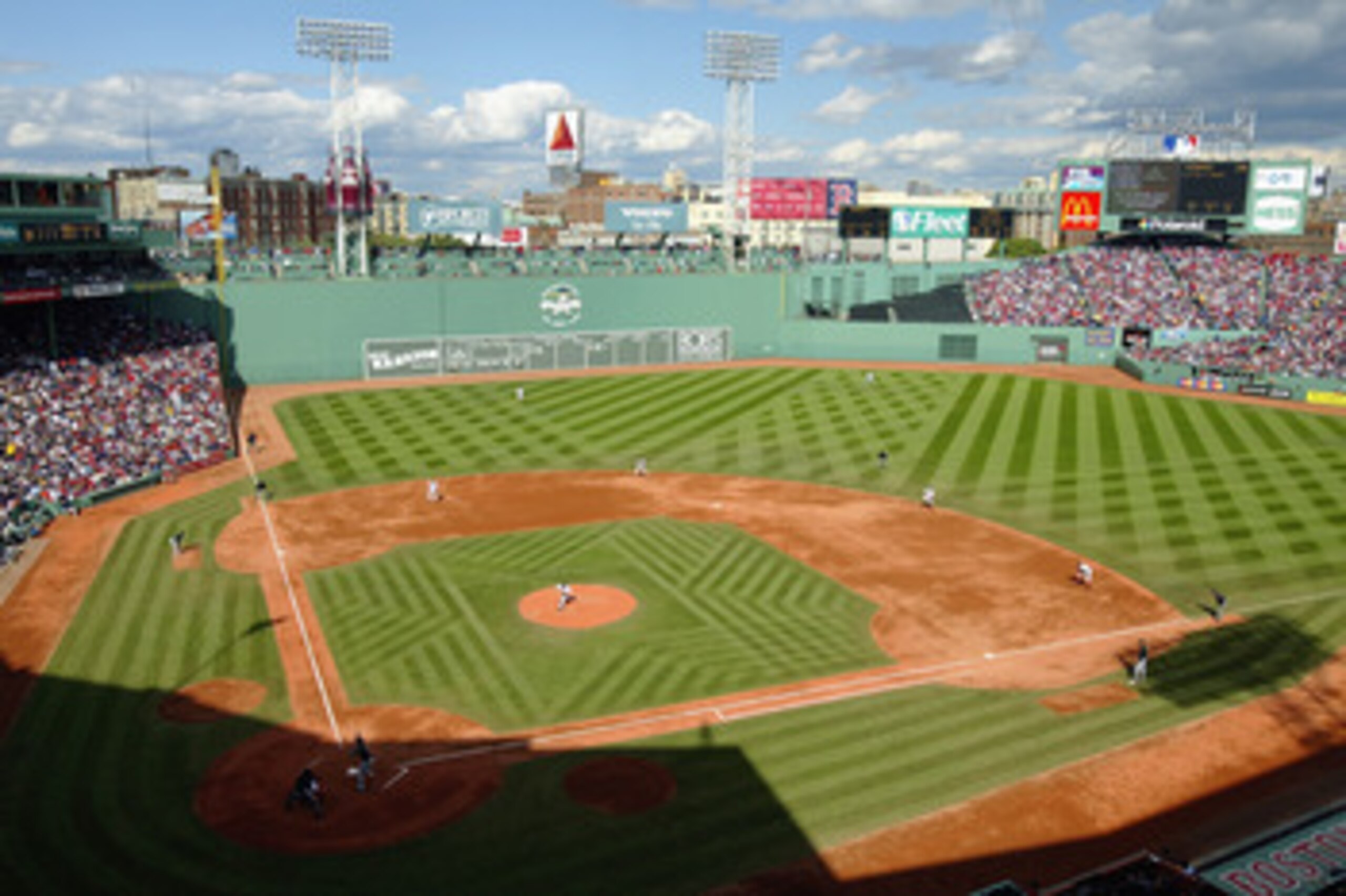 BOSTON - OCTOBER 5:  An aerial view of the inside of Fenway Park taken during game four of the American League Division Series between the Oakland Athletics and the Boston Red Sox on October 5, 2003 at in Boston, Massachusetts.  (Photo by Ezra Shaw/Getty