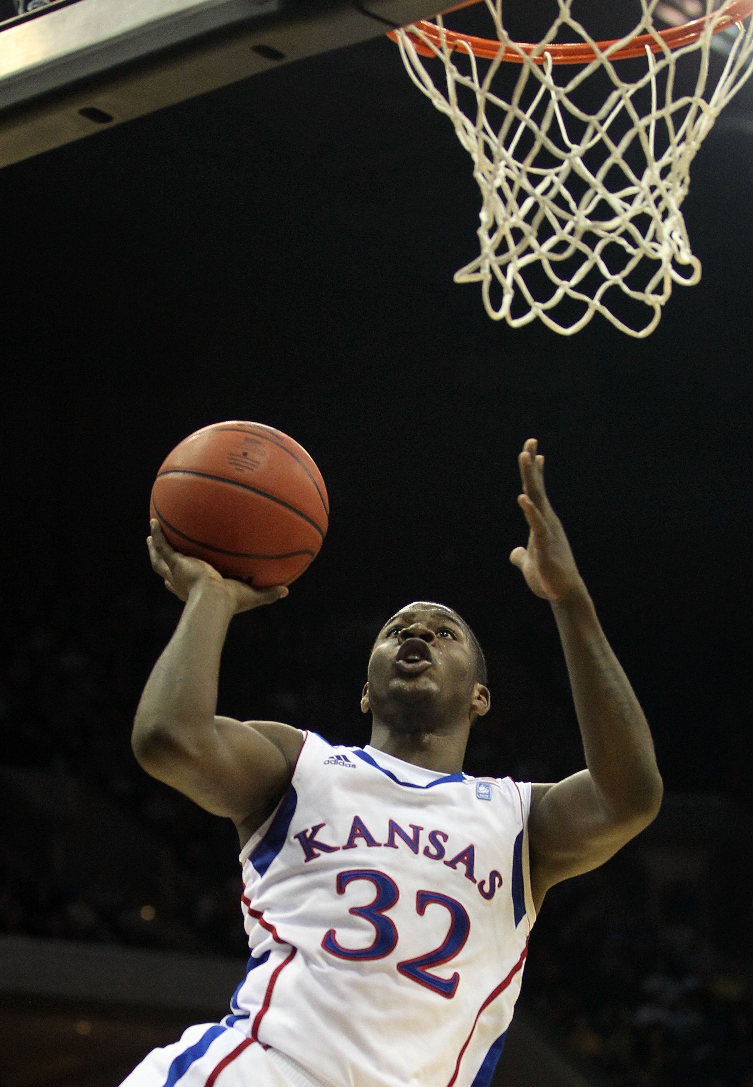 TULSA, OK - MARCH 18:  Josh Selby #32 of the Kansas Jayhawks goes up for a shot against the Boston University Terriers during the second round of the 2011 NCAA men's basketball tournament at BOK Center on March 18, 2011 in Tulsa, Oklahoma.  (Photo by Rona