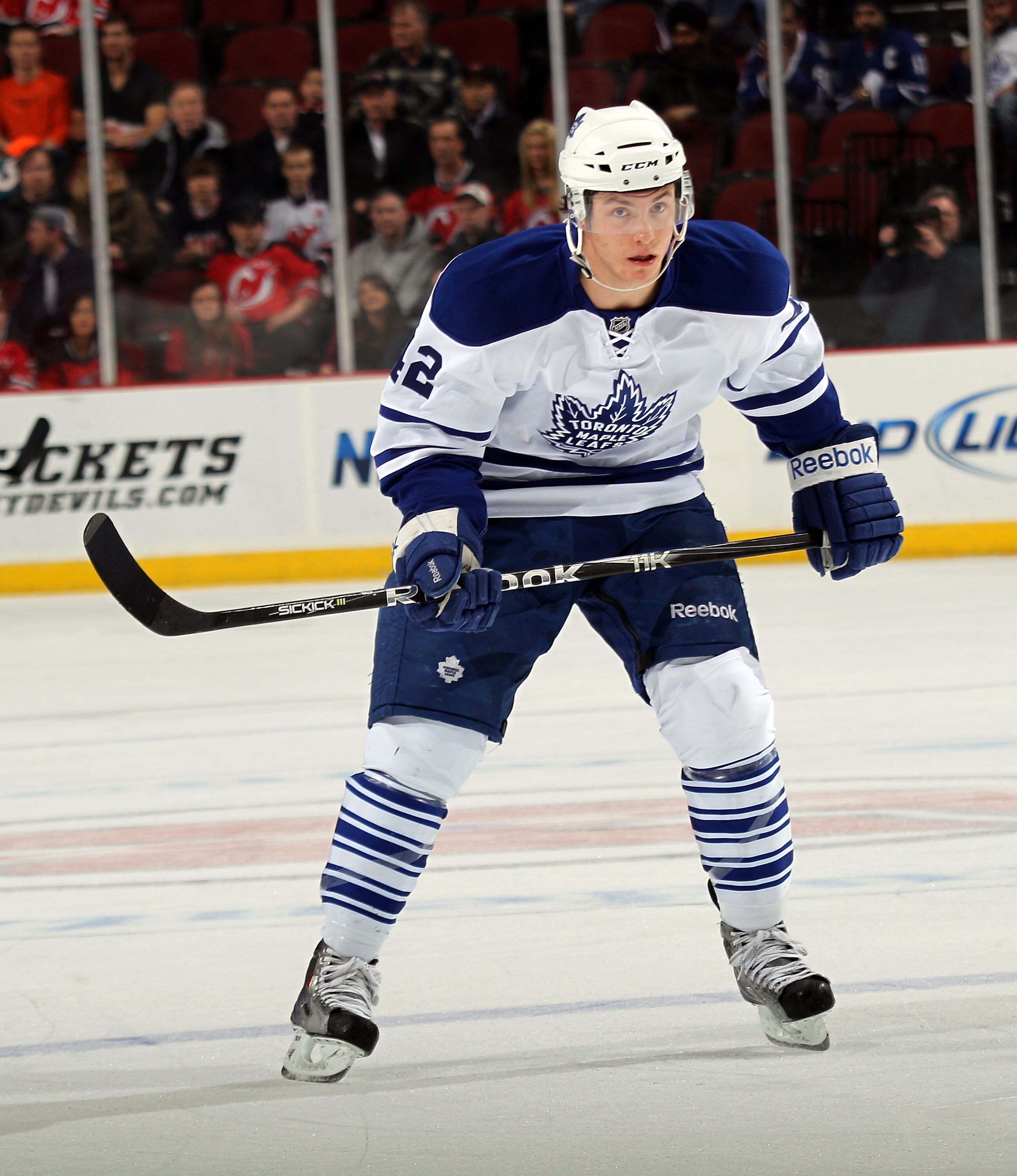 NEWARK, NJ - APRIL 06:  Tyler Bozak #42 of the Toronto Maple Leafs skates against the New Jersey Devils at the Prudential Center on April 6, 2011 in Newark, New Jersey.  (Photo by Bruce Bennett/Getty Images)