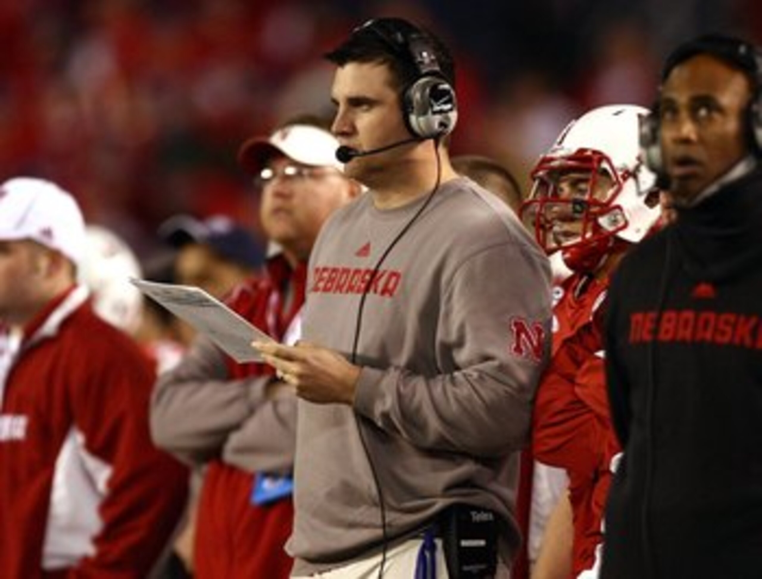 SAN DIEGO - DECEMBER 30:  Assistant Coach Tim Beck of the University of Nebraska Cornhuskers looks on from the sideline during the Pacific Life Holiday Bowl against University of Arizona Wildcats on December 30, 2009 at Qualcomm Stadium in San Diego, Cali