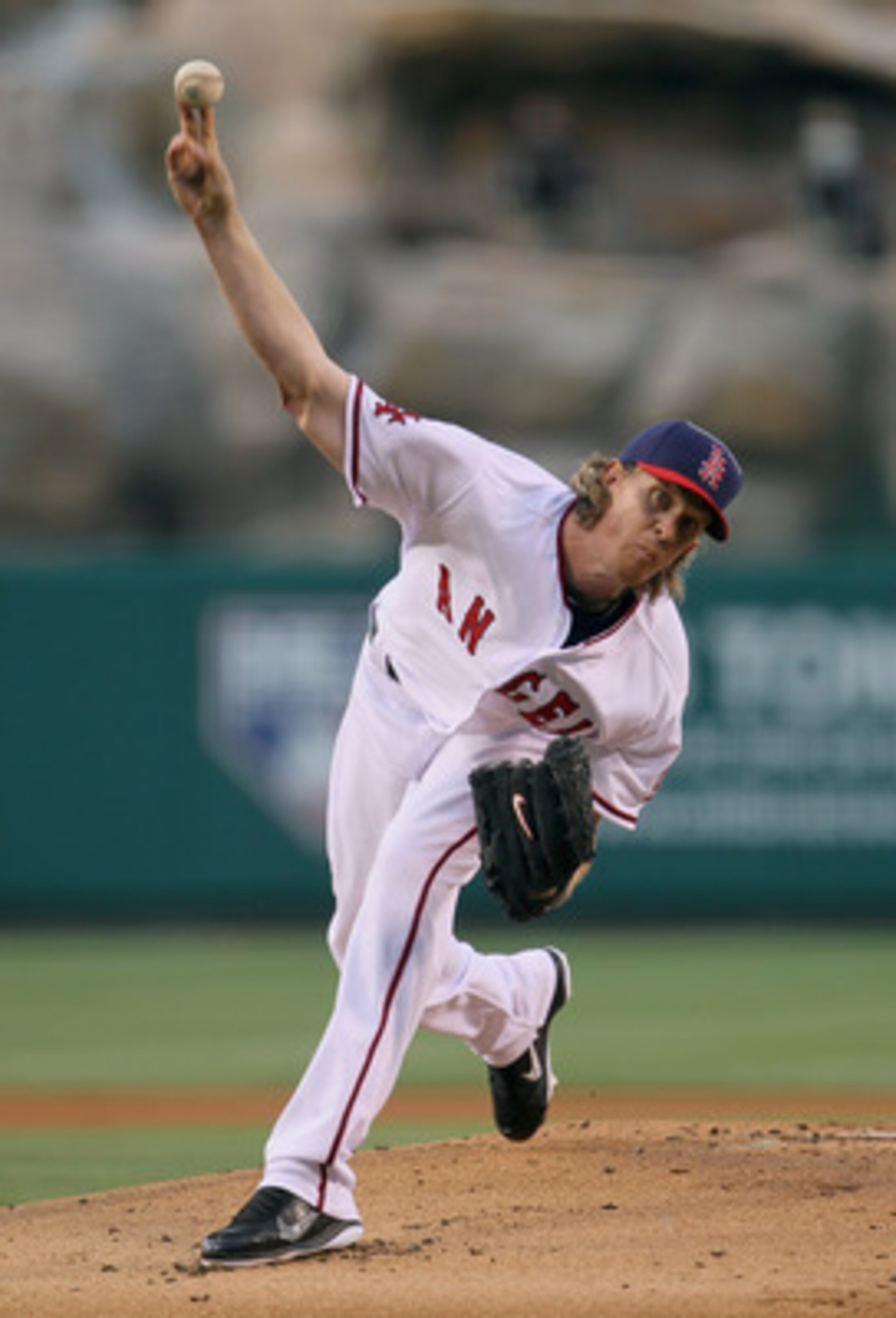 ANAHEIM, CA - JUNE 03:  Jered Weaver #36 of the Los Angeles Angels of Anaheim pitches against the New York Yankees in the first inning at Angel Stadium of Anaheim on June 3, 2011 in Anaheim, California.  (Photo by Jeff Gross/Getty Images)
