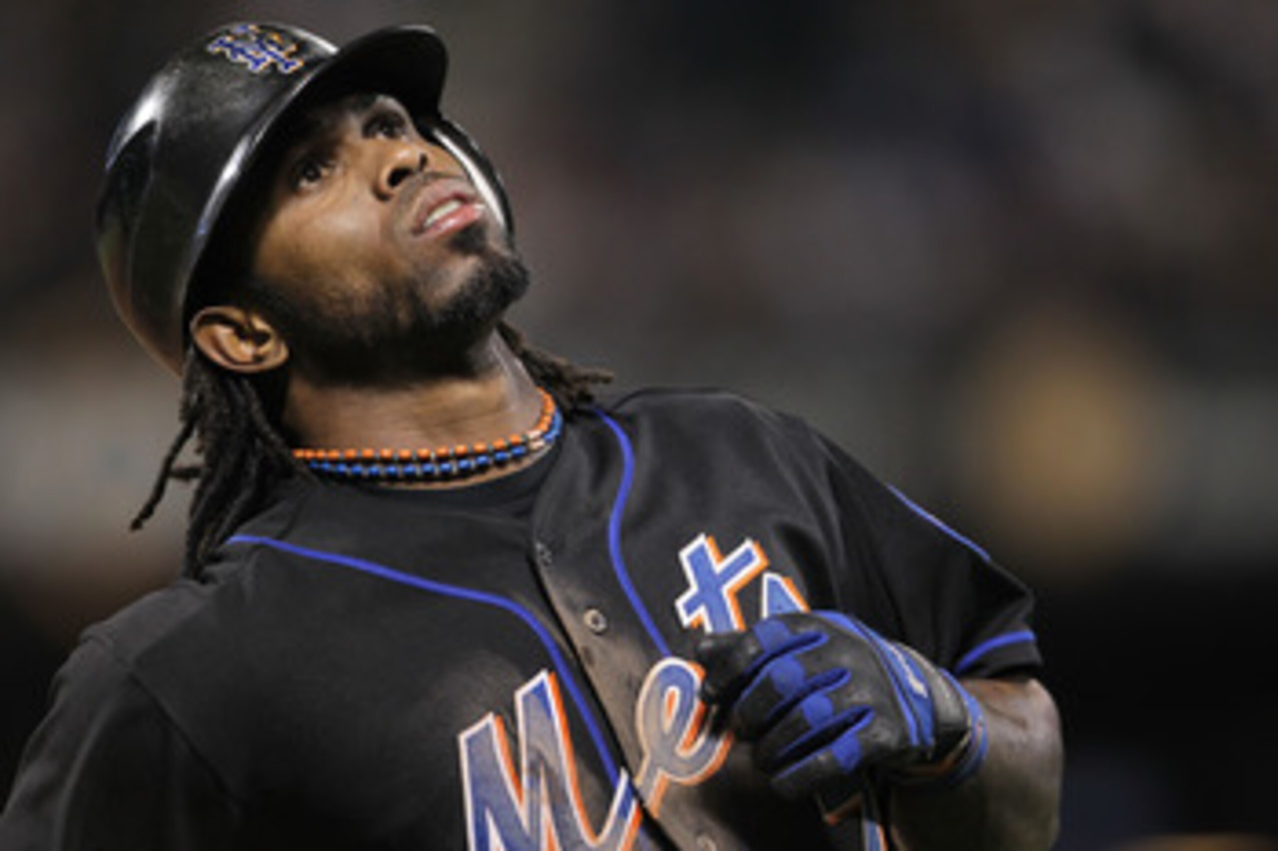 NEW YORK, NY - JUNE 03: Jose Reyes #7 of the New York Mets reacts after grounding out against the Atlanta Braves at Citi Field on June 3, 2011 in the Flushing neighborhood of the Queens borough of New York City.  (Photo by Nick Laham/Getty Images)