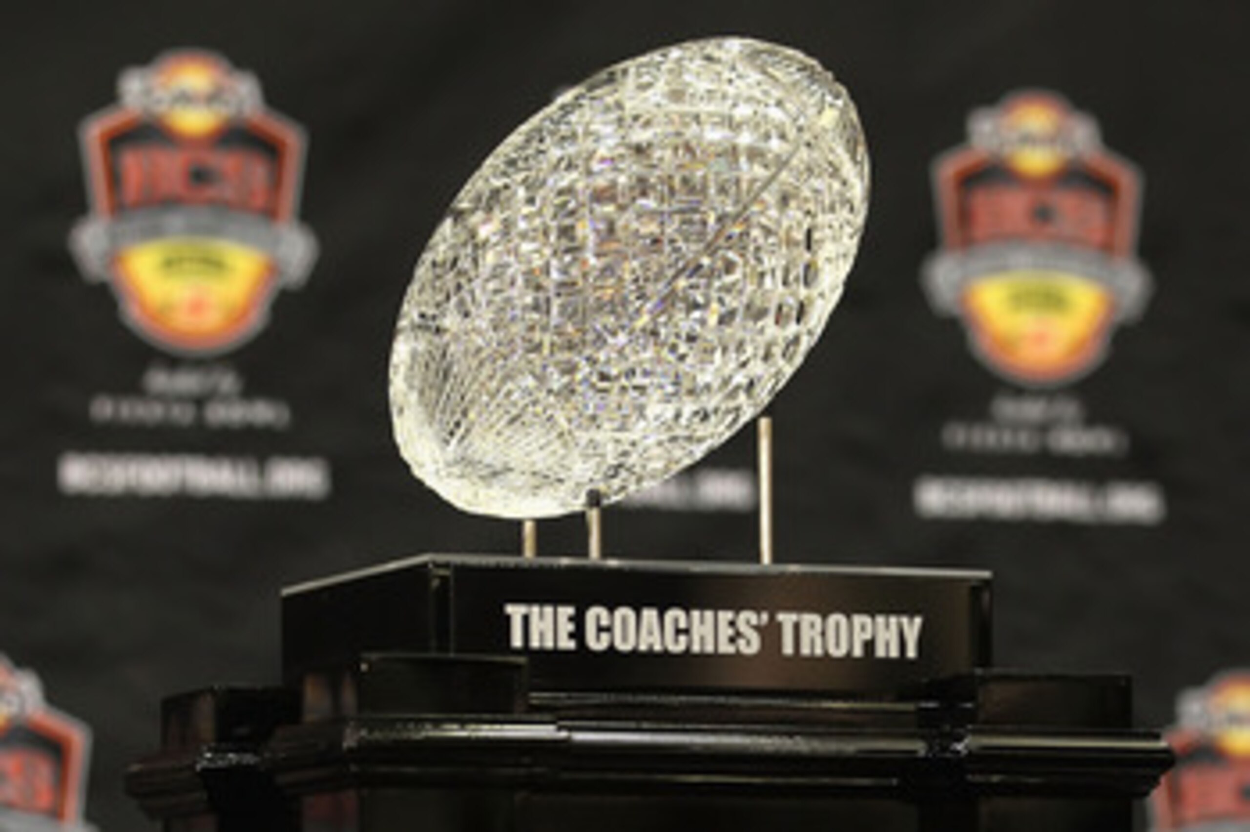 SCOTTSDALE, AZ - JANUARY 07:  The coaches trophy is displayed during Media Day for the Tostitos BCS National Championship Game at the JW Marriott Camelback Inn on January 7, 2011 in Scottsdale, Arizona.  (Photo by Christian Petersen/Getty Images)