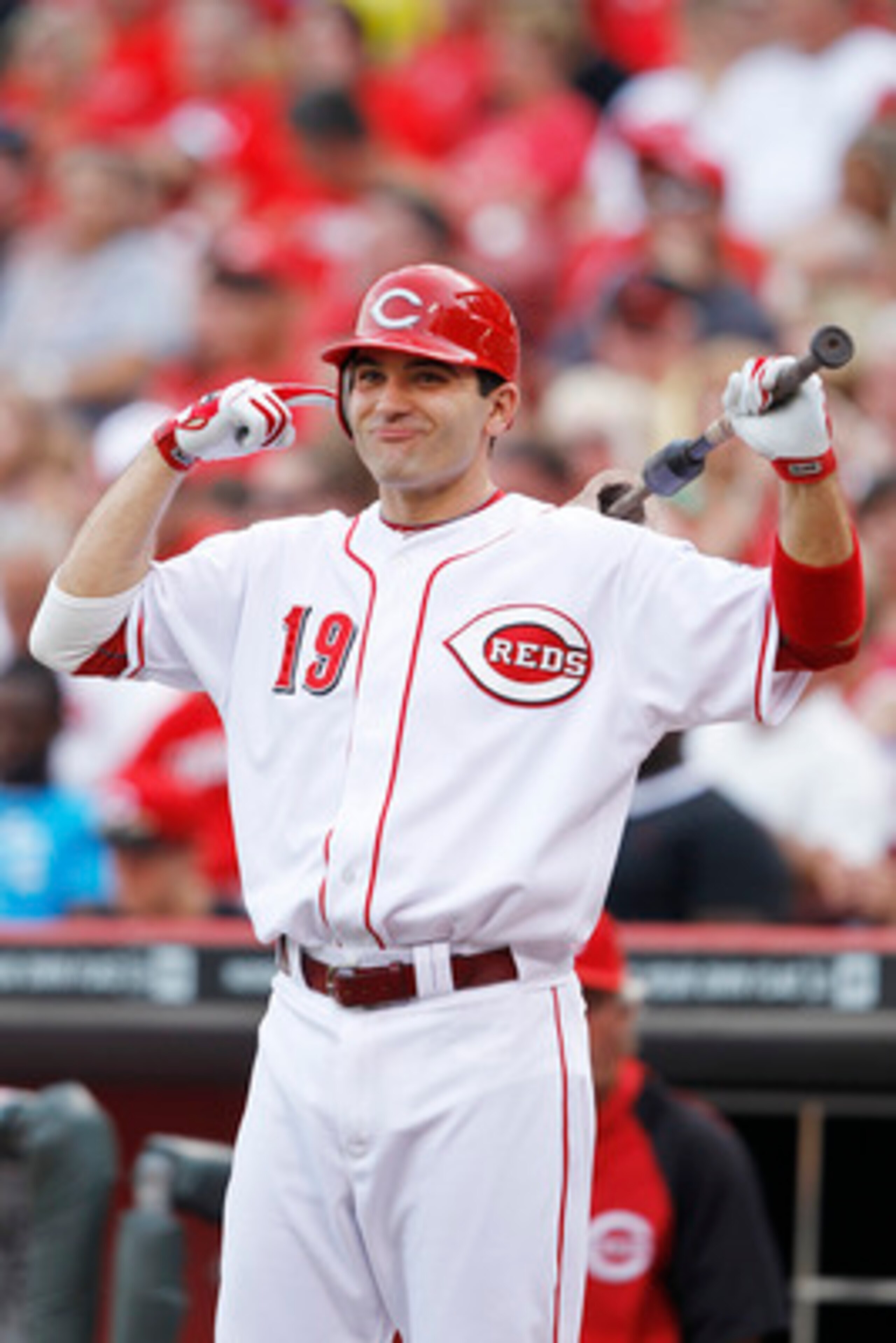 CINCINNATI, OH - JUNE 6: Joey Votto #19 of the Cincinnati Reds smiles before batting against the Chicago Cubs at Great American Ball Park on June 6, 2011 in Cincinnati, Ohio. (Photo by Joe Robbins/Getty Images)