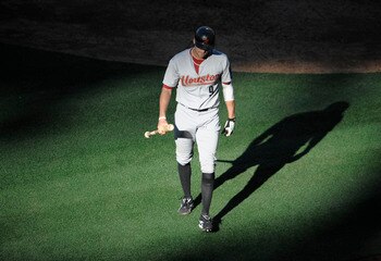 SAN DIEGO, CA - JUNE 5: Hunter Pence #9 of the Houston Astros walks off the field after striking out during the seventh inning of a baseball game against the San Diego Padres at Petco Park on June 5, 2011 in San Diego, California.  (Photo by Denis Poroy/G