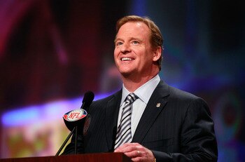 NEW YORK, NY - APRIL 28:  NFL Commissioner Roger Goodell speaks at the podium during the 2011 NFL Draft at Radio City Music Hall on April 28, 2011 in New York City.  (Photo by Chris Trotman/Getty Images)
