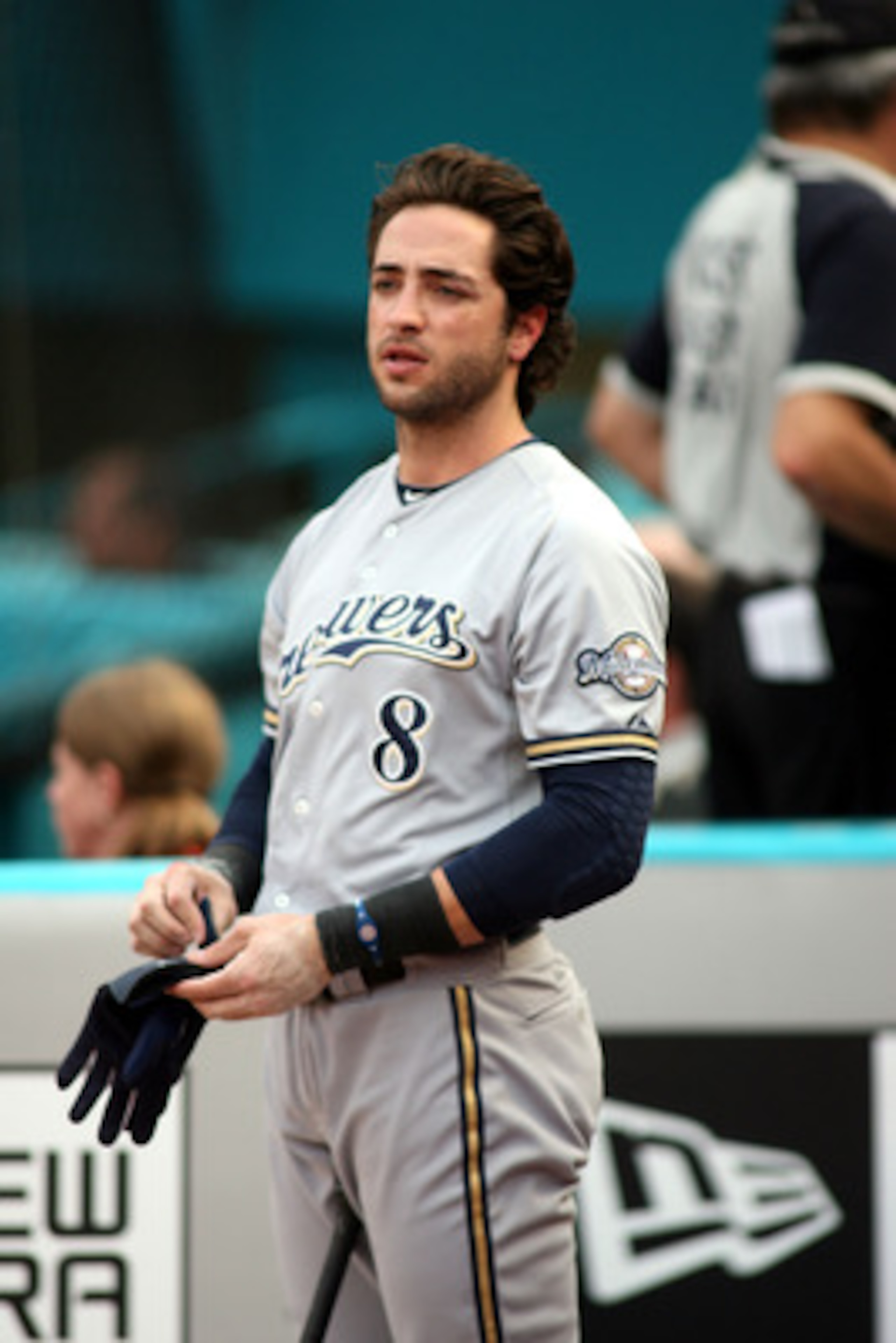 MIAMI GARDENS, FL - JUNE 06:  Ryan Braun #8 of the Milwaukee Brewers stands on deck against the Florida Marlins at Sun Life Stadium on June 6, 2011 in Miami Gardens, Florida.  (Photo by Marc Serota/Getty Images)