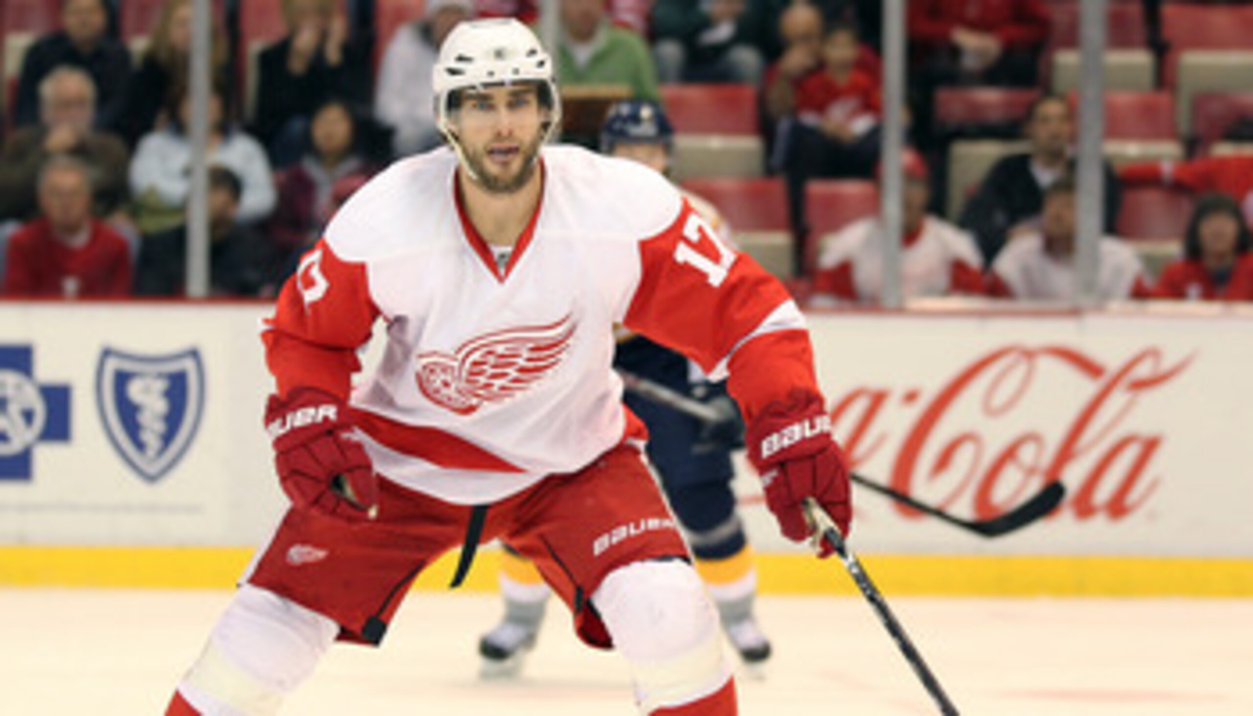 DETROIT - OCTOBER 30:  Patrick Eaves #17 of the Detroit Red Wings skates in a game against the Nashville Predators on October 30,2010 at the Joe Louis Arena in Detroit , Michigan. The Wings defeated the Predators 5-2. (Photo by Claus Andersen/Getty Images