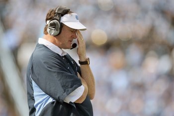 CHAPEL HILL - OCTOBER 25: Head coach Butch Davis of the North Carolina Tar Heels reacts on the field during the game against the Boston College Eagles at Kenan Stadium on October 25, 2008 in Chapel Hill, North Carolina. (Photo by: Streeter Lecka/Getty Ima