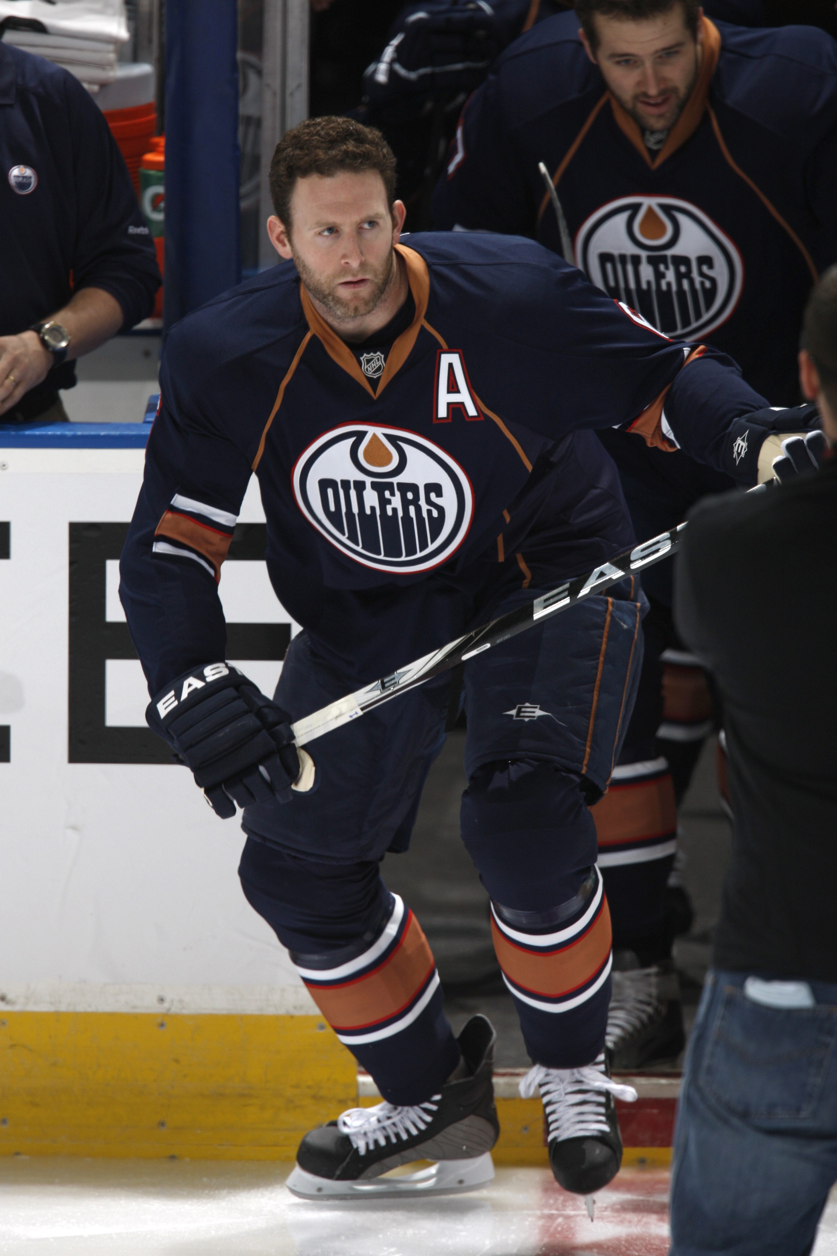 EDMONTON, CANADA - NOVEMBER 19: Ryan Whitney #6 of the Edmonton Oilers steps onto the ice during the game against the Phoenix Coyotes on November 19, 2010 at Rexall Place in Edmonton, Alberta, Canada. (Photo by Dale MacMillan/Getty Images)