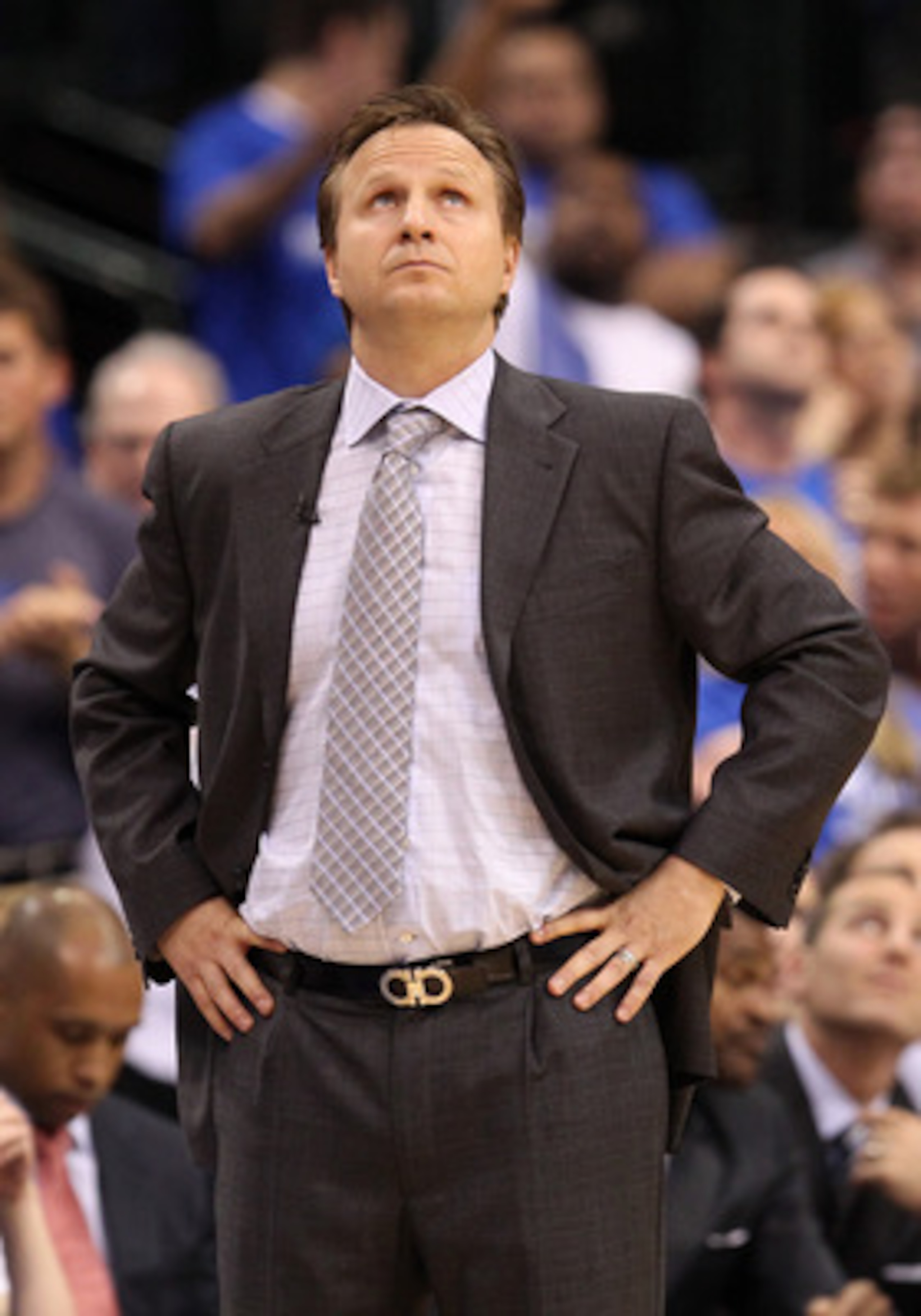 DALLAS, TX - MAY 25: Head coach Scott Brooks of the Oklahoma City Thunder looks on while taking on the Dallas Mavericks in the first half in Game Five of the Western Conference Finals during the 2011 NBA Playoffs at American Airlines Center on May 25, 20 DALLAS, TX - MAY 25: Head coach Scott Brooks of the Oklahoma City Thunder looks on while taking on the Dallas Mavericks in the first half in Game Five of the Western Conference Finals during the 2011 NBA Playoffs at American Airlines Center on May 25, 20