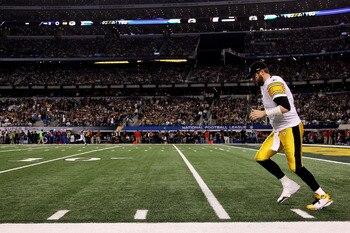 ARLINGTON, TX - FEBRUARY 06:  Ben Roethlisberger #7 of the Pittsburgh Steelers takes the field to take on the Green Bay Packers during Super Bowl XLV at Cowboys Stadium on February 6, 2011 in Arlington, Texas.  (Photo by Doug Pensinger/Getty Images)