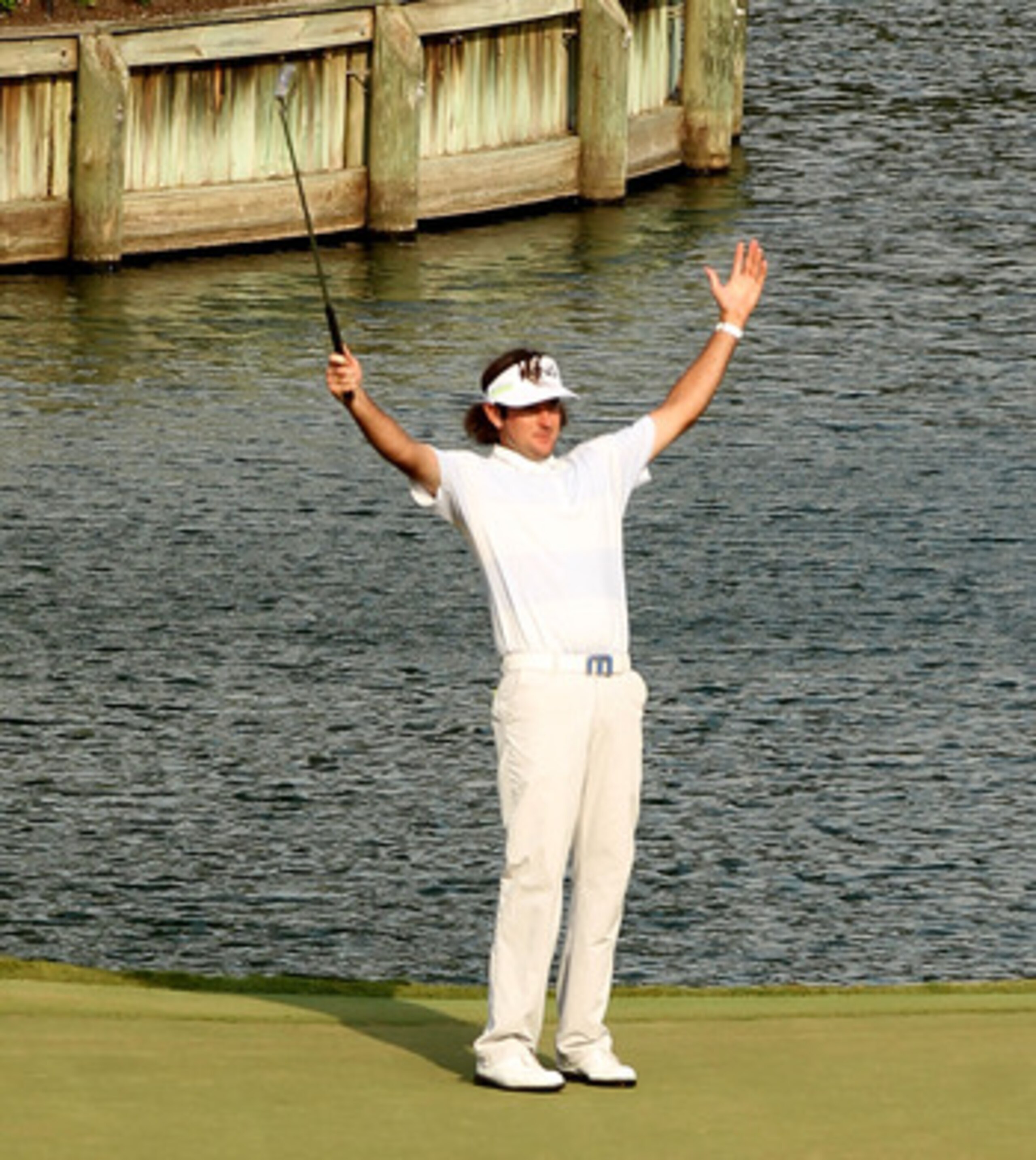 PONTE VEDRA BEACH, FL - MAY 13: Bubba Watson celebrates chipping in for birdie on the 17th hole during the second round of THE PLAYERS Championship held at THE PLAYERS Stadium course at TPC Sawgrass on May 13, 2011 in Ponte Vedra Beach, Florida. (Photo PONTE VEDRA BEACH, FL - MAY 13: Bubba Watson celebrates chipping in for birdie on the 17th hole during the second round of THE PLAYERS Championship held at THE PLAYERS Stadium course at TPC Sawgrass on May 13, 2011 in Ponte Vedra Beach, Florida. (Photo