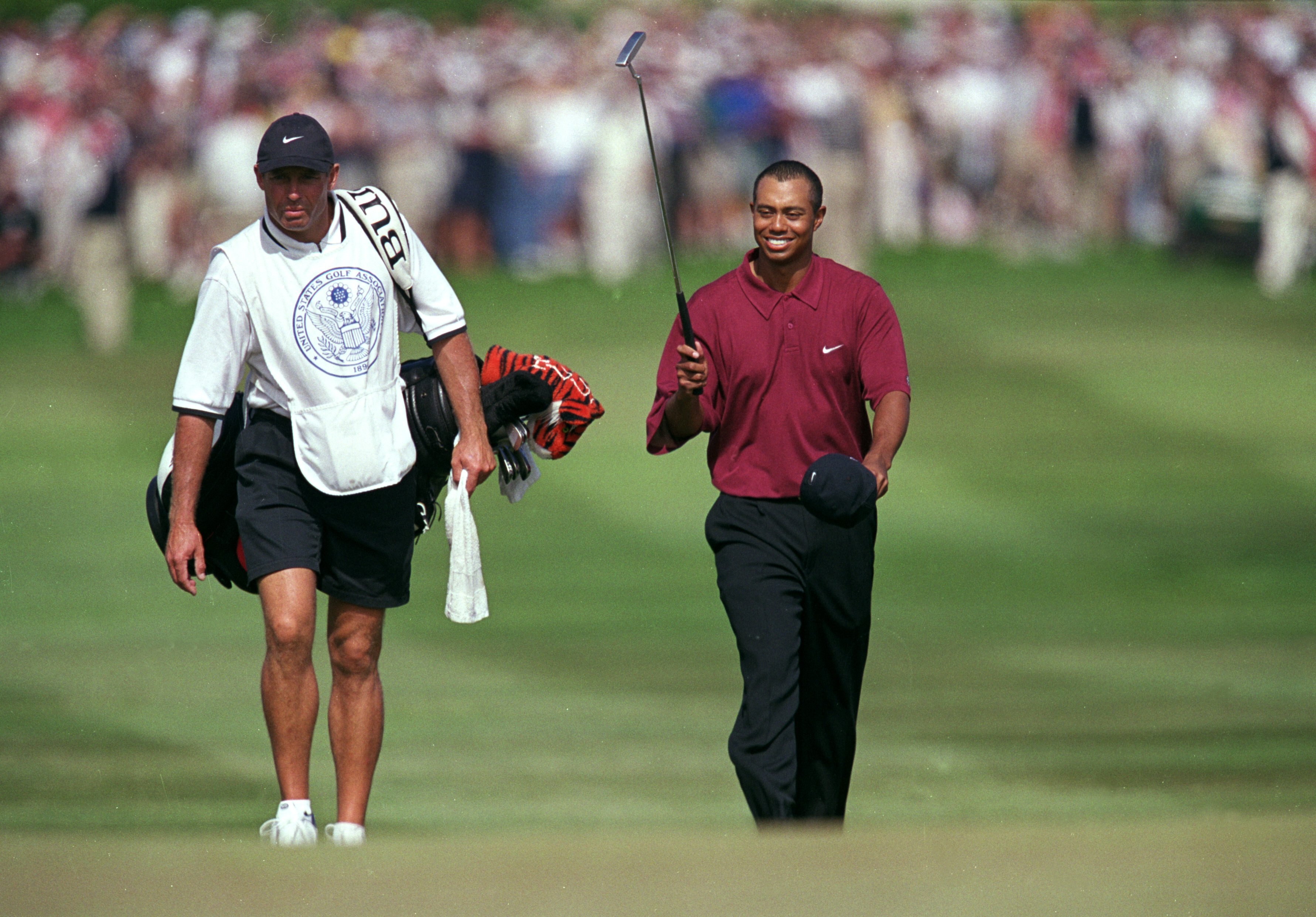 18 Jun 2000:  Tiger Woods walks up to the 18th hole during the 100th US Open at the Pebble Beach Golf Links in Pebble Beach, California.Mandatory Credit: Jamie Squire  /Allsport
