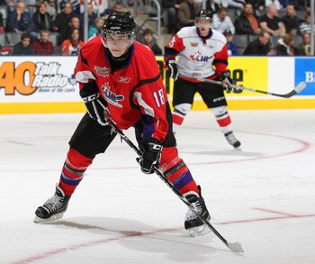 TORONTO, CAN - JANUARY 19:  Matt Puempel #18 of Team Cherry waits for a puck against Team Orr in the 2011 Home Hardware Top Prospects game on January 19, 2011 at the Air Canada Centre in Toronto, Canada. Team Orr defeated Team Cherry 7-1. (Photo by Claus
