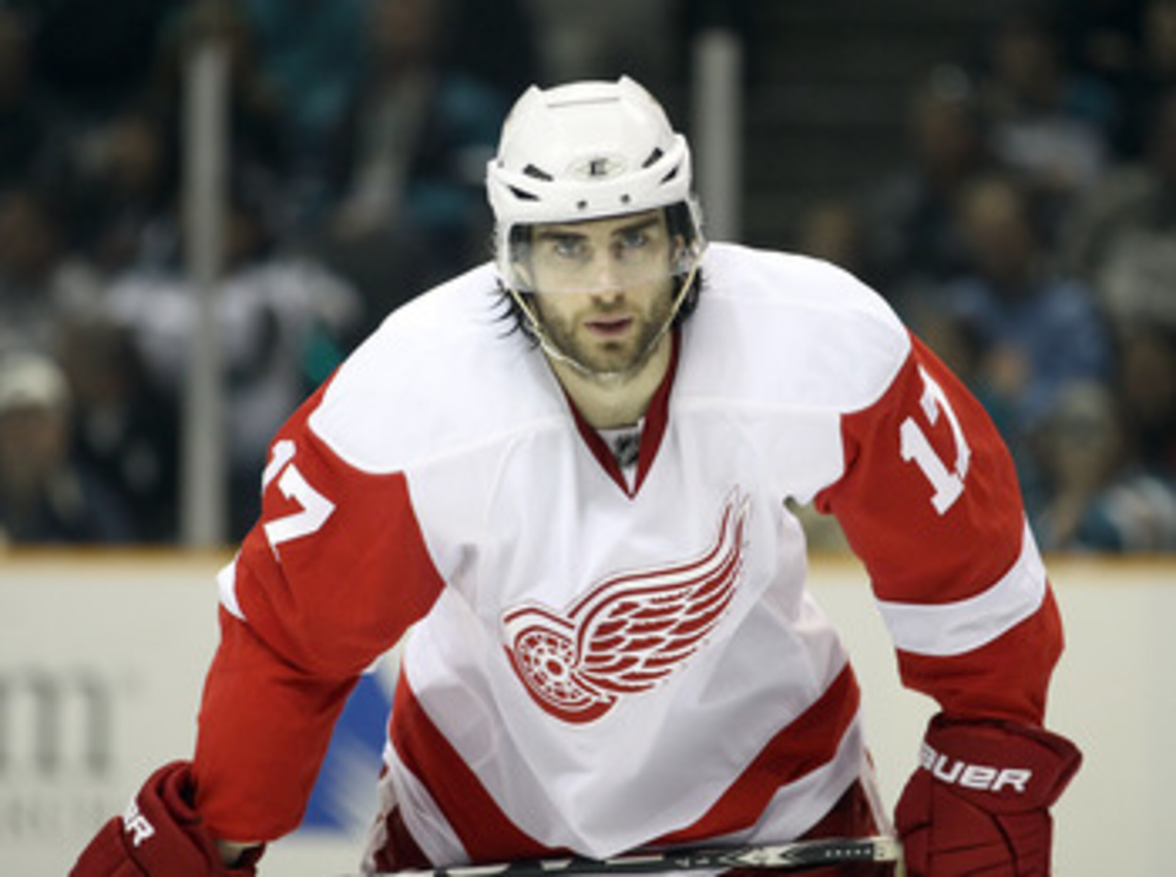 SAN JOSE, CA - APRIL 29:  Patrick Eaves #17 of the Detroit Red Wings in action against the San Jose Sharks in Game One of the Western Conference Semifinals during the 2011 NHL Stanley Cup Playoffs at HP Pavilion on April 29, 2011 in San Jose, California.