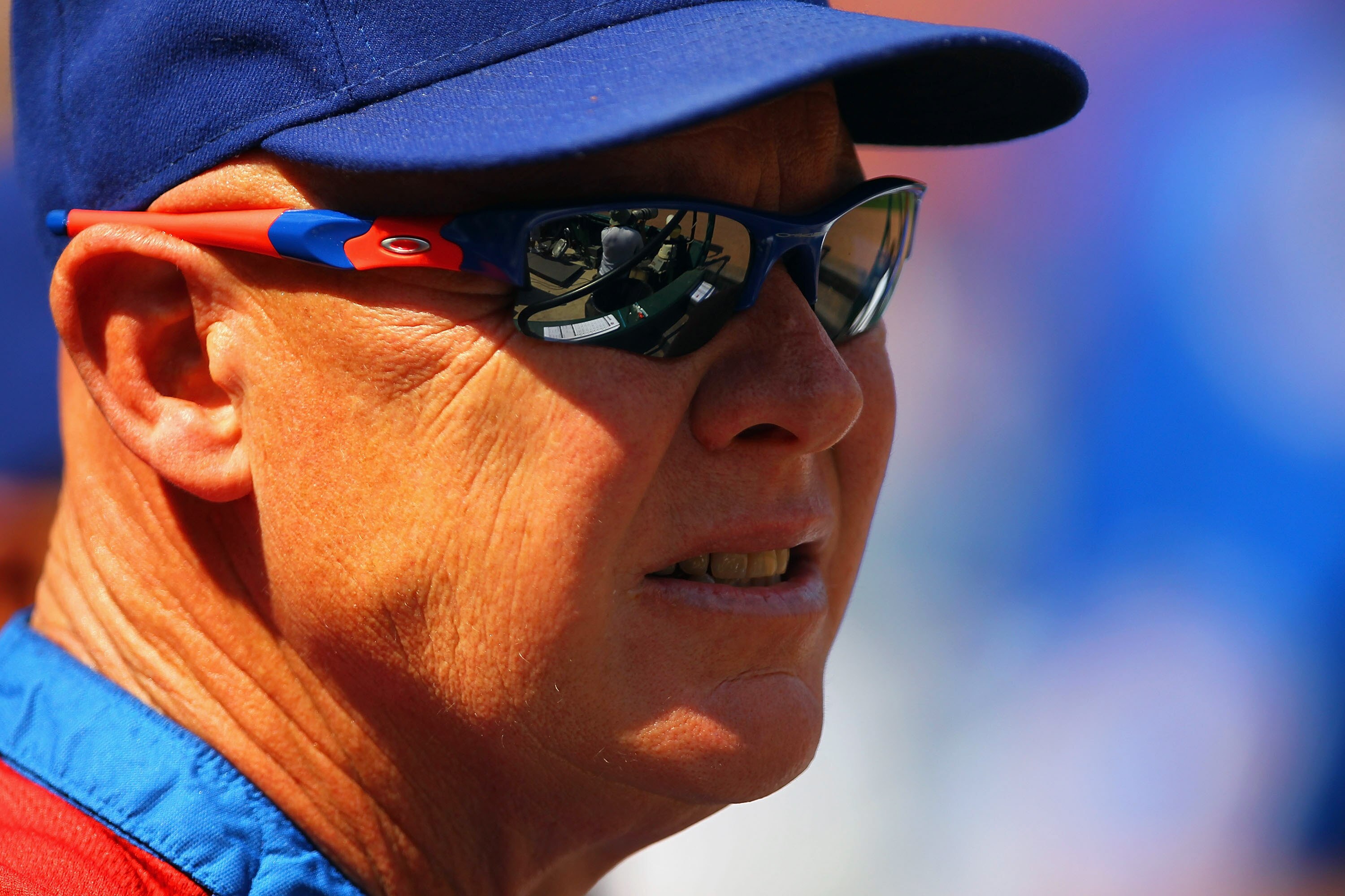ST. LOUIS, MO - JUNE 4: Manager Mike Quade #8 of the Chicago Cubs looks on against the St. Louis Cardinals at Busch Stadium on June 4, 2011 in St. Louis, Missouri.  The Cardinals beat the Cubs 5-4 in 12 innings.  (Photo by Dilip Vishwanat/Getty Images)
