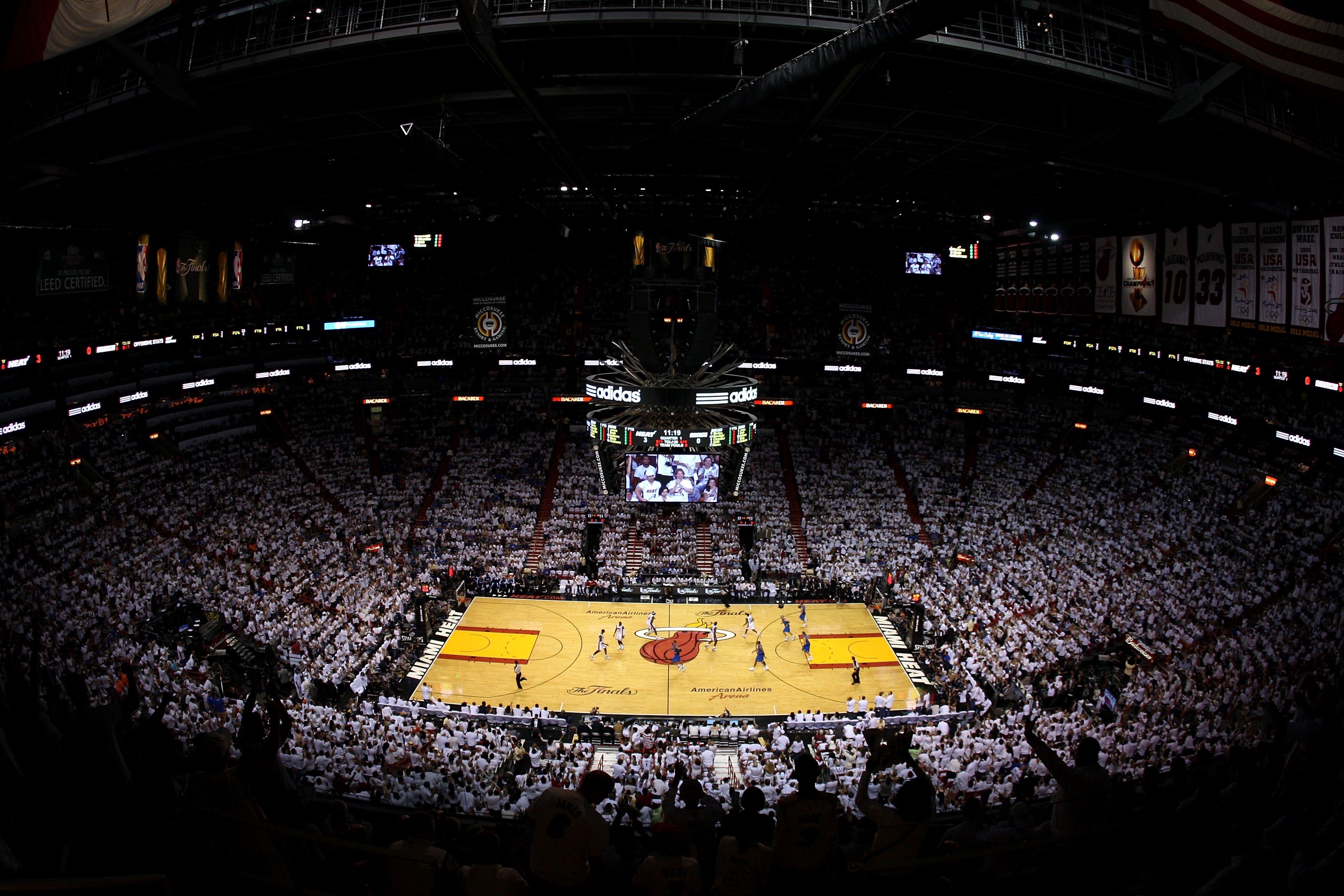 MIAMI, FL - JUNE 12: A general view of the Dallas Mavericks playing against the Miami Heat  in Game Six of the 2011 NBA Finals at American Airlines Arena on June 12, 2011 in Miami, Florida. NOTE TO USER: User expressly acknowledges and agrees that, by dow
