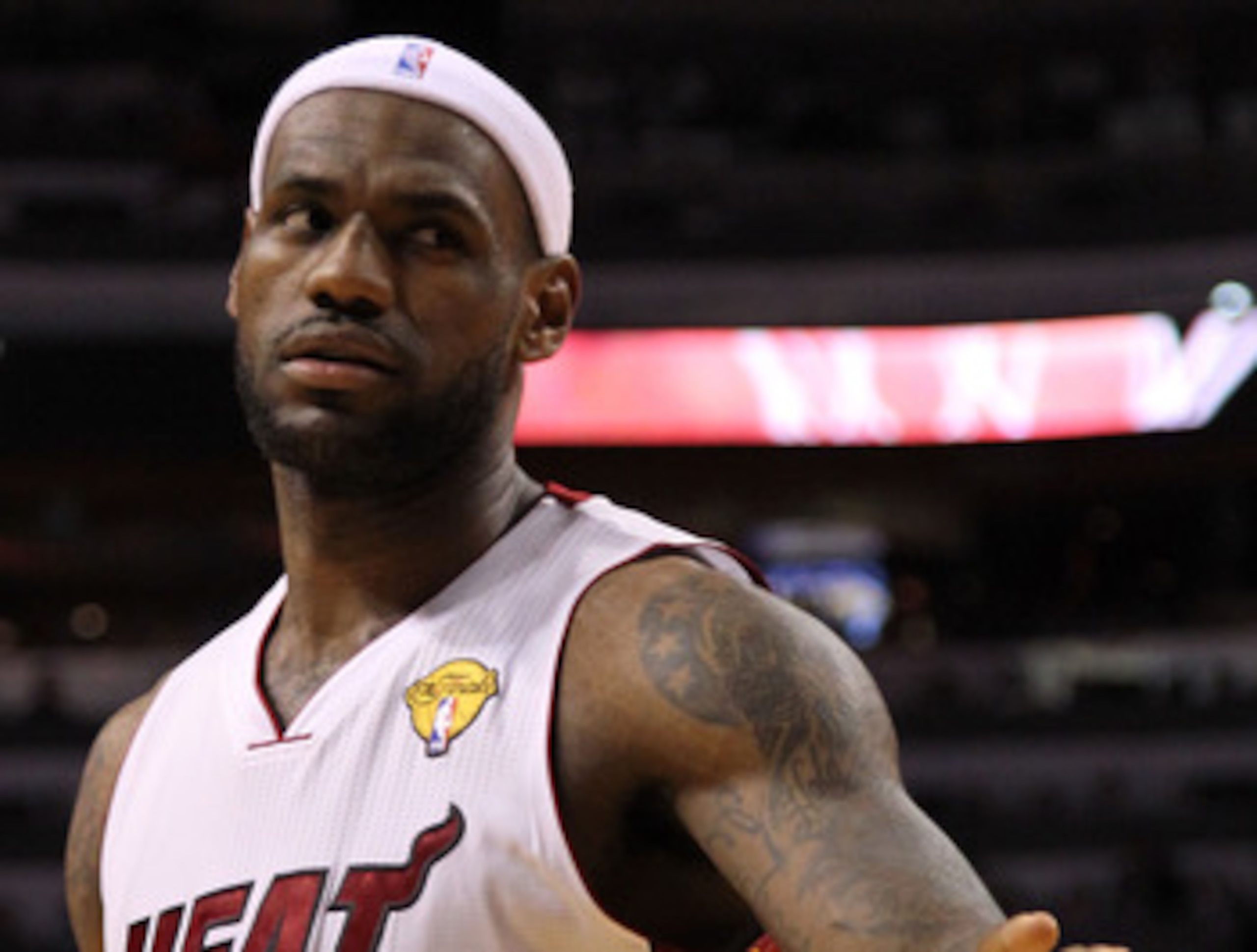 MIAMI, FL - JUNE 12:  LeBron James #6 of the Miami Heat gestures against the Dallas Mavericks in Game Six of the 2011 NBA Finals at American Airlines Arena on June 12, 2011 in Miami, Florida. NOTE TO USER: User expressly acknowledges and agrees that, by d