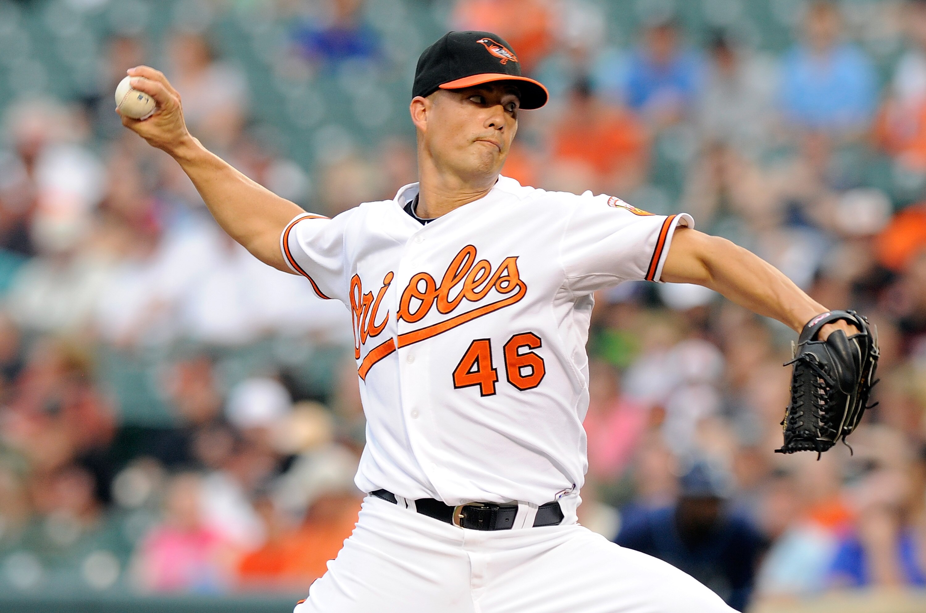 BALTIMORE, MD - JUNE 11:  Jeremy Guthrie #46  the Baltimore Orioles pitches against the Tampa Bay Rays at Oriole Park at Camden Yards on June 11, 2011 in Baltimore, Maryland.  (Photo by Greg Fiume/Getty Images)