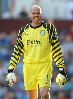 BIRMINGHAM, ENGLAND - APRIL 10:  Brad Friedel of Aston Villa smiles during the Barclays Premier League match between Aston Villa and Newcastle United at Villa Park on April 10, 2011 Birmingham, England.  (Photo by Michael Regan/Getty Images)